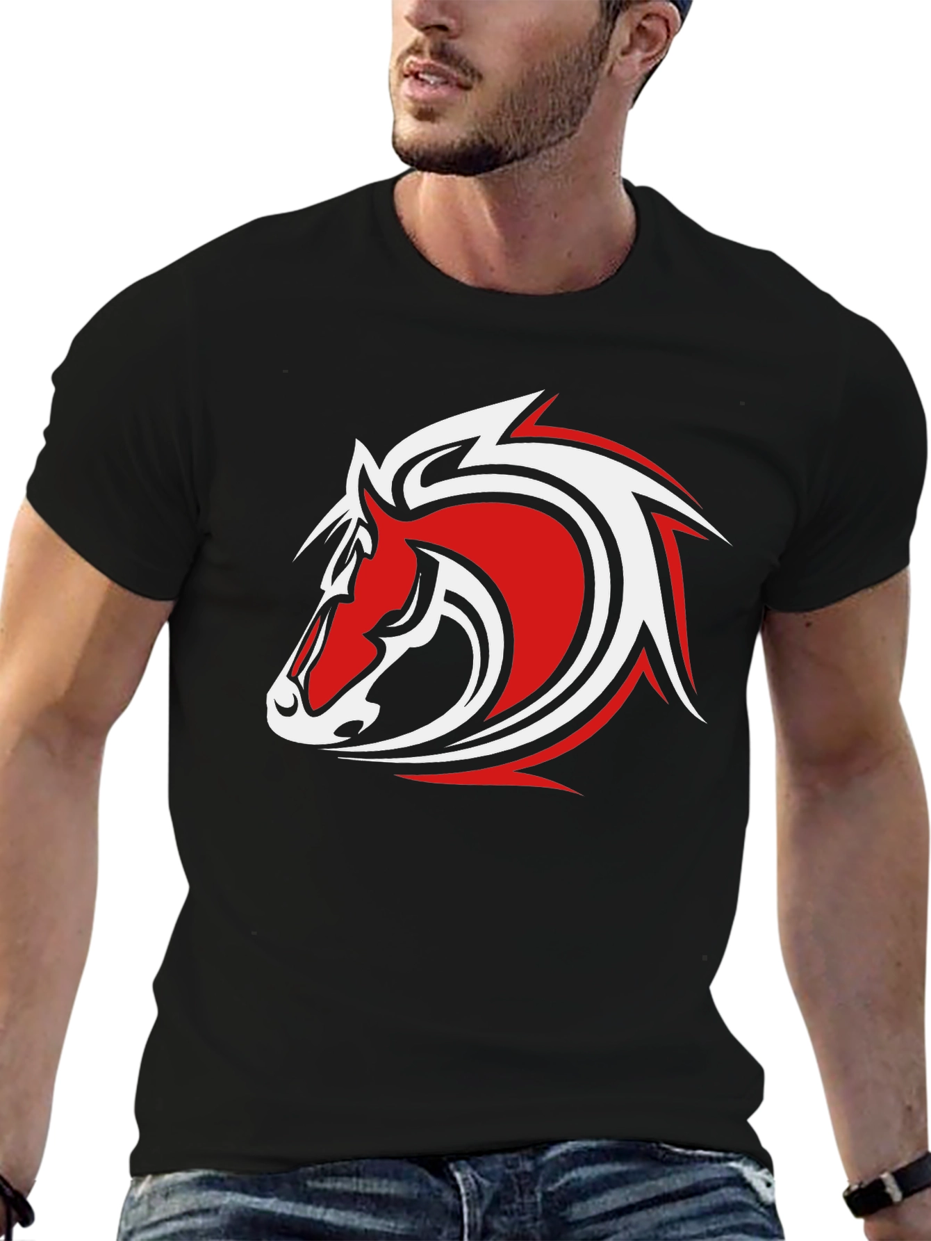 Black Black T-Shirt with Horse Head Graphic view 6
