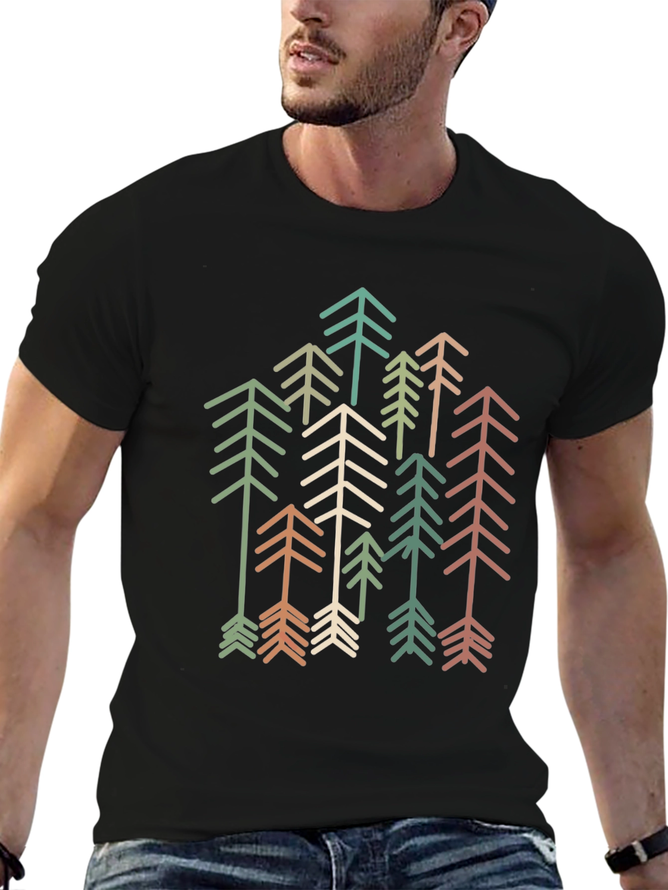 Black Retro Geometric Tree Graphic Tee - Stylish Comfort view 6