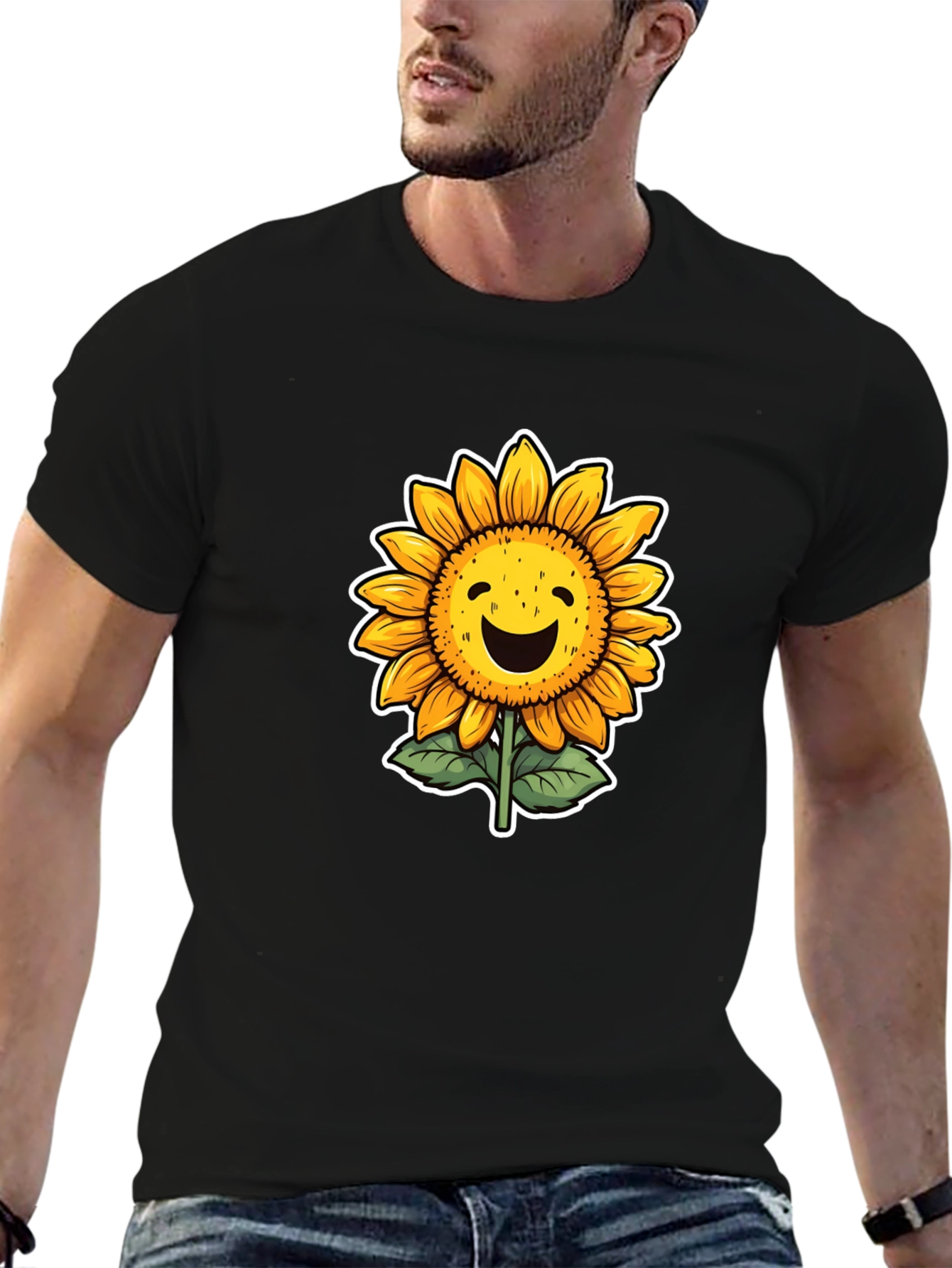 Black Smiling Sunflower Graphic Tee - Unisex view 6