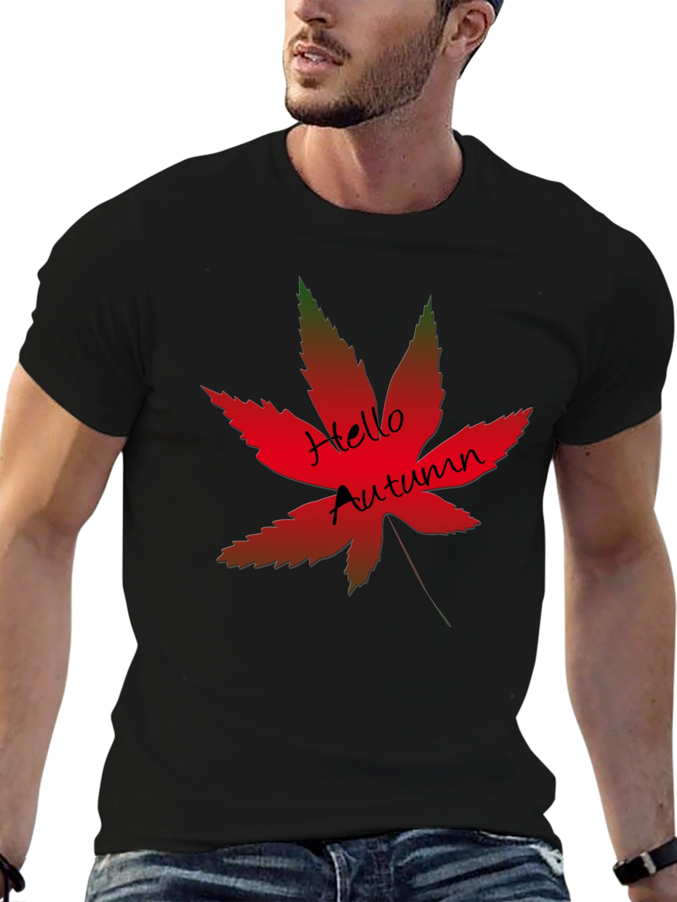 Black Hello Autumn Maple Leaf Graphic Tee view 6