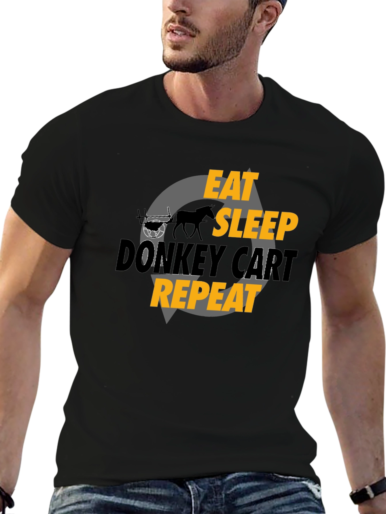 Black Eat Sleep Donkey Cart Repeat - Graphic T-Shirt view 6