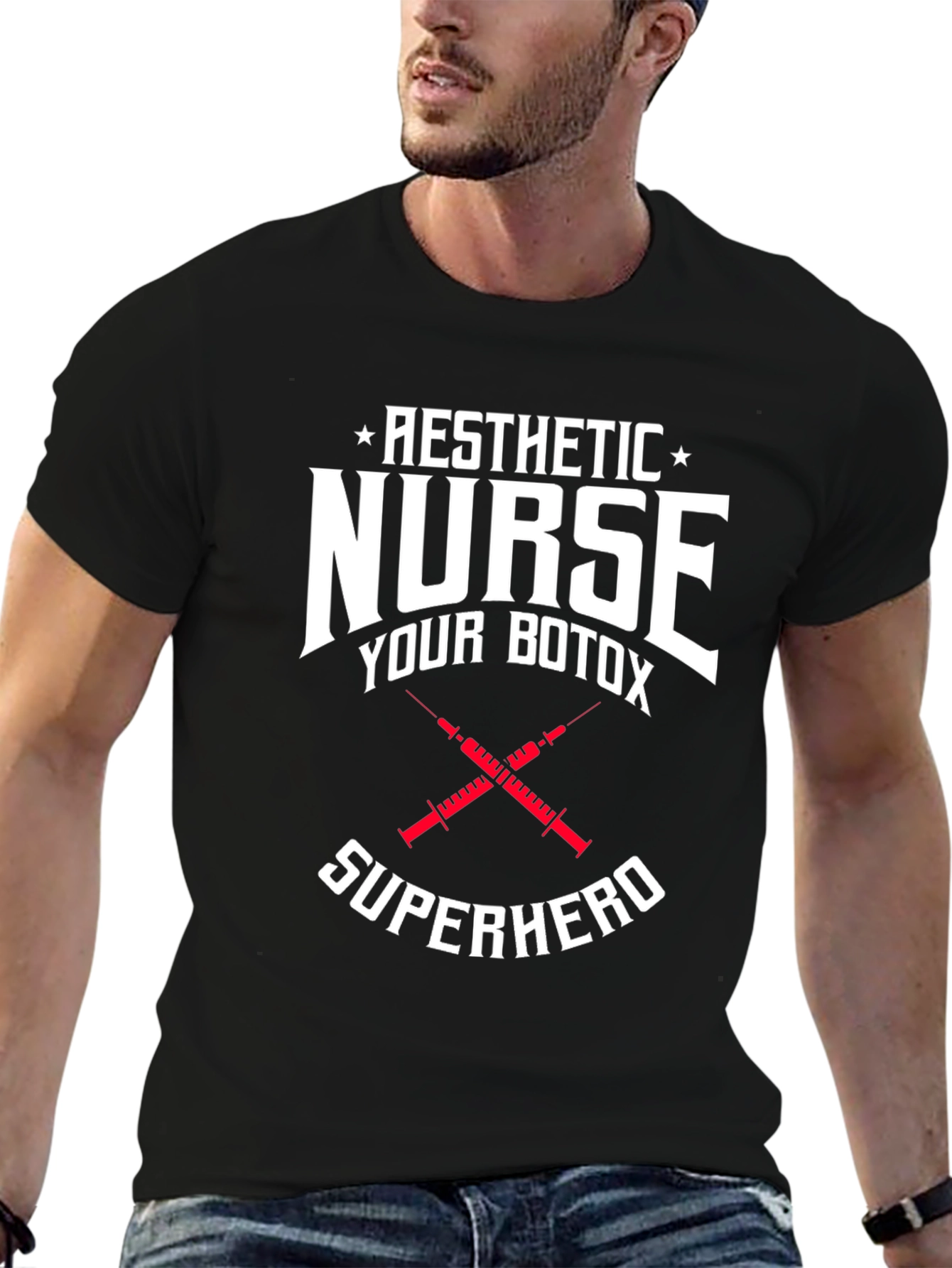 Black Aesthetic Nurse Botox Superhero Graphic T-Shirt view 6