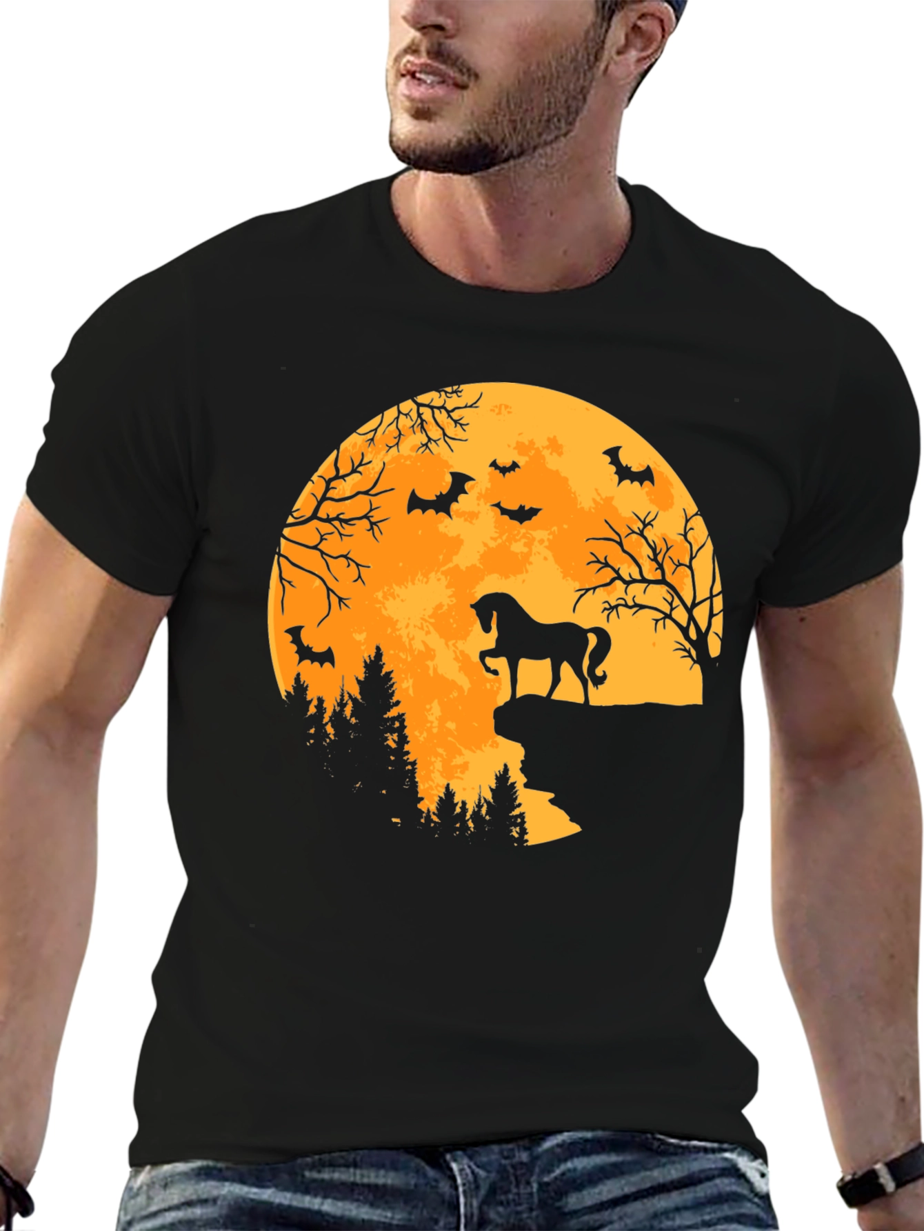 Black Halloween Horse Moon T-Shirt view 6