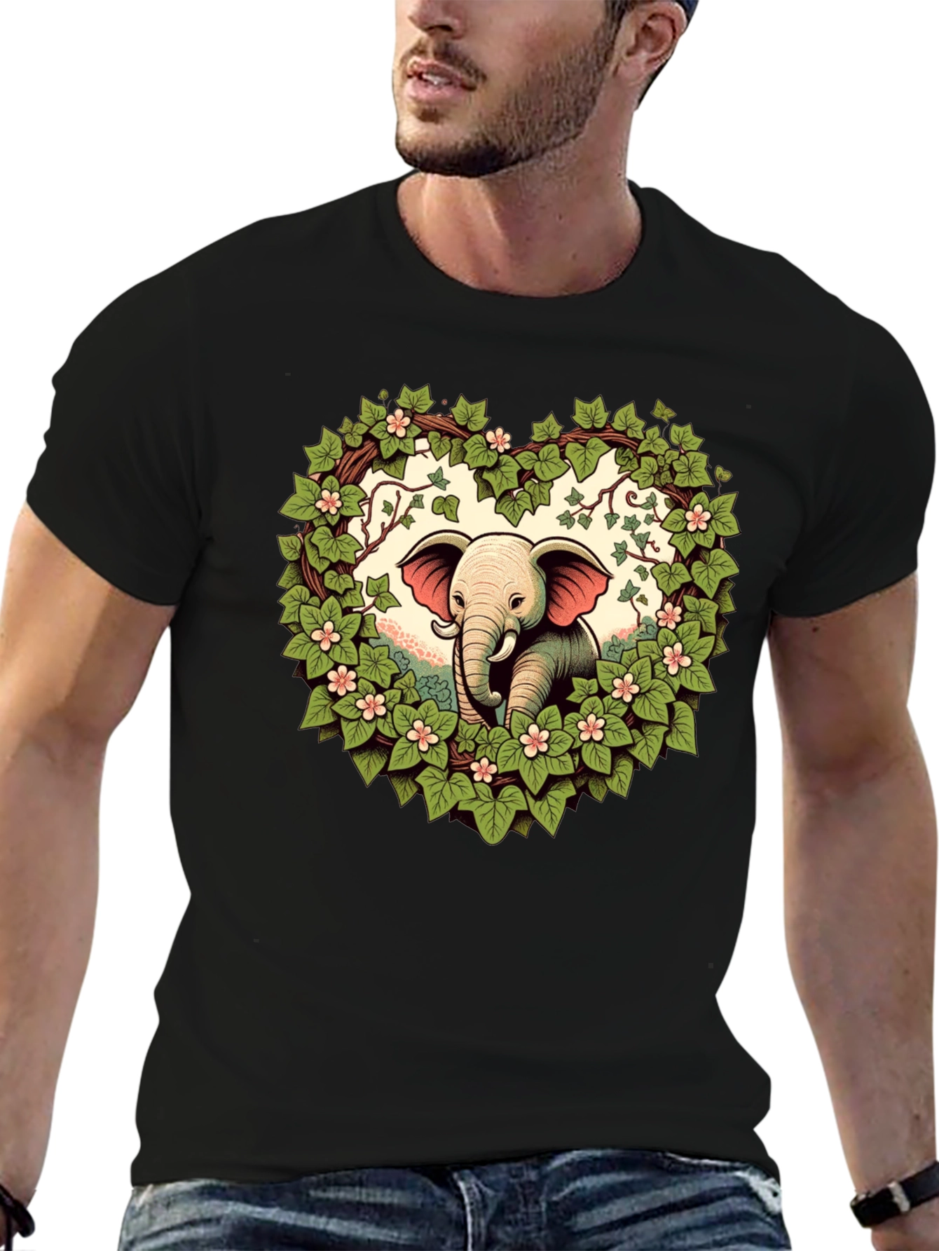Black Elephant Love Tee - Heart Wreath Design view 6