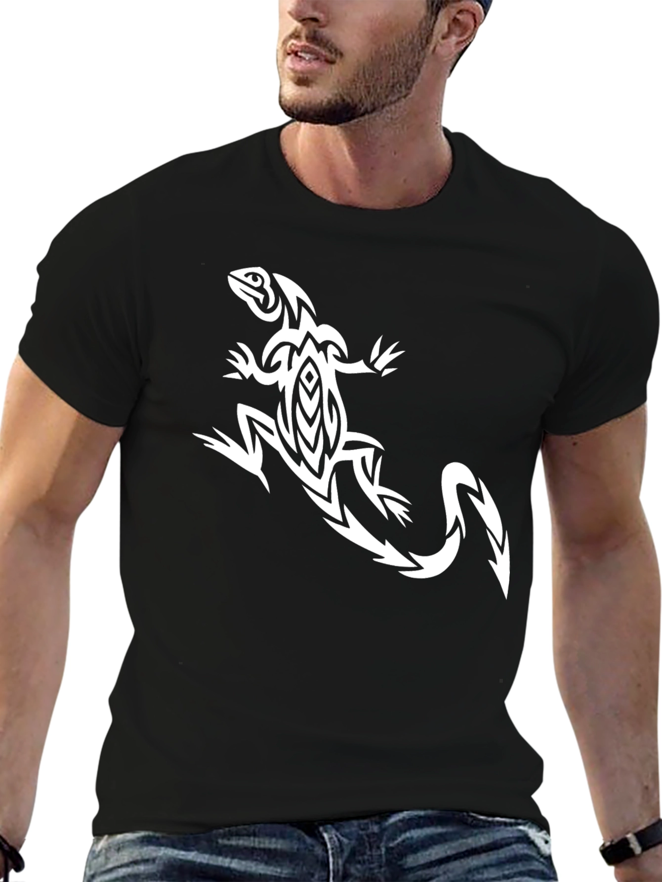 Black Tribal Lizard Graphic Tee - Black view 6