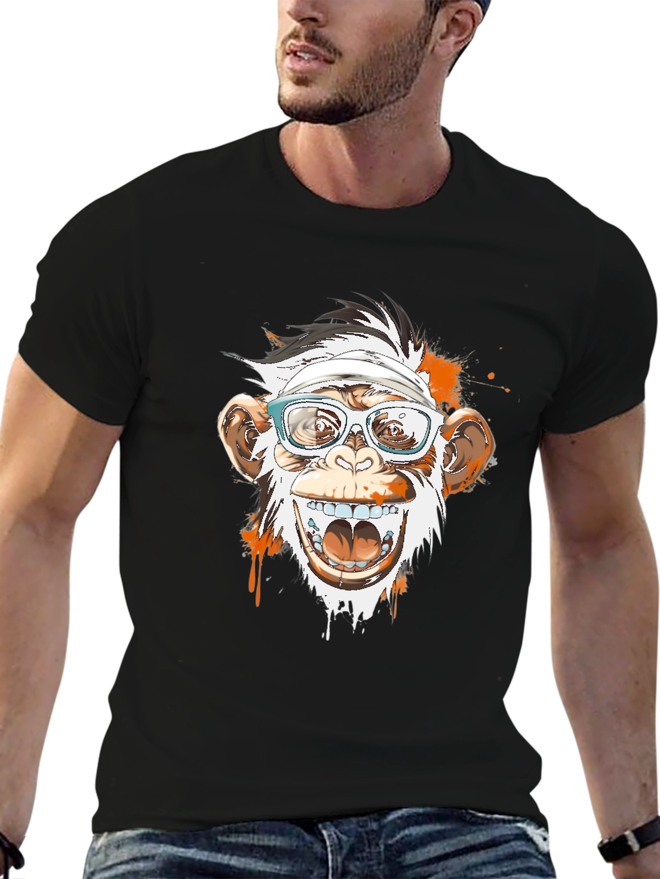 Black Monkey with Glasses Graphic T-Shirt view 6