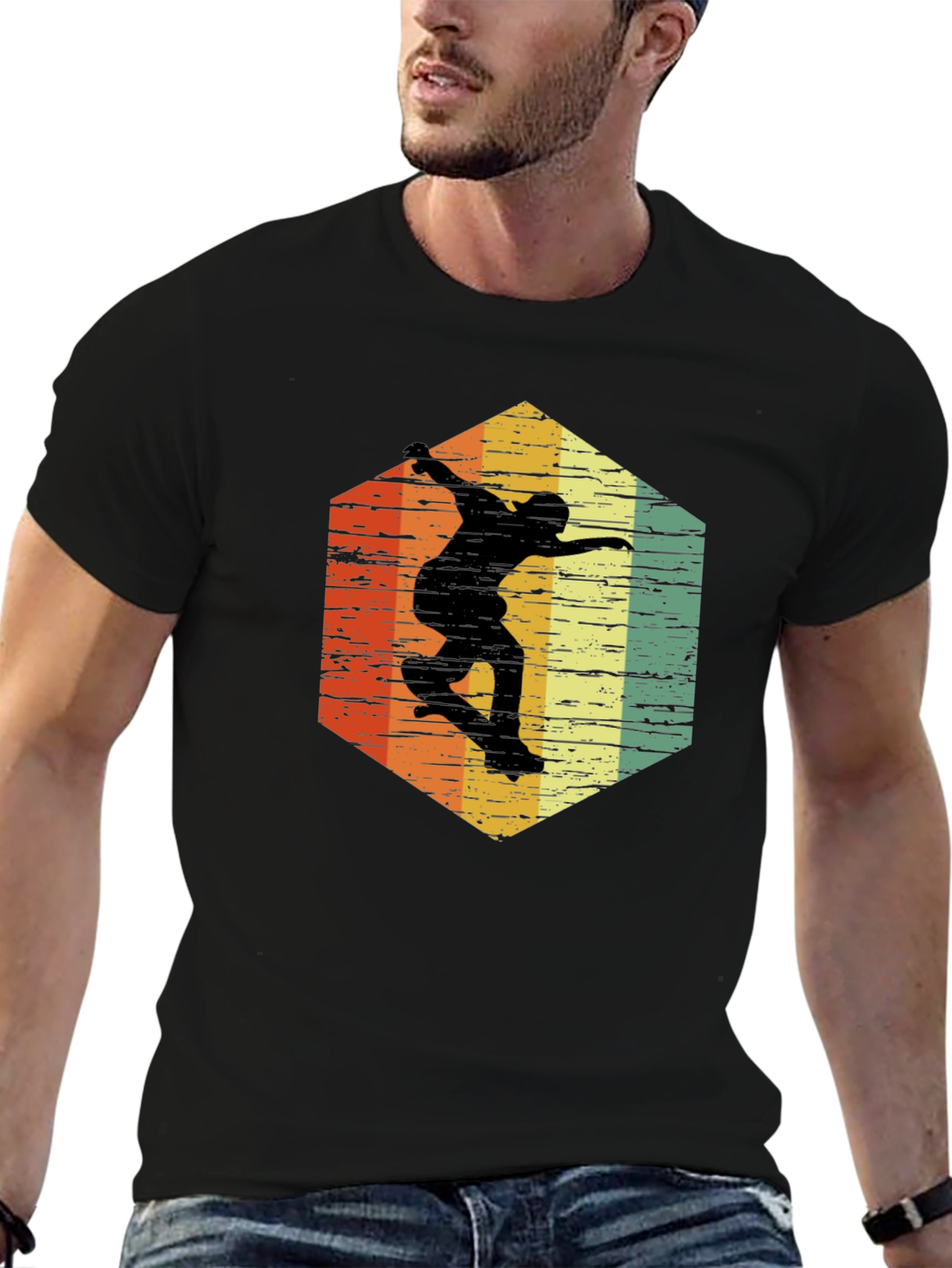 Black Retro Skateboarder Graphic Tee view 6