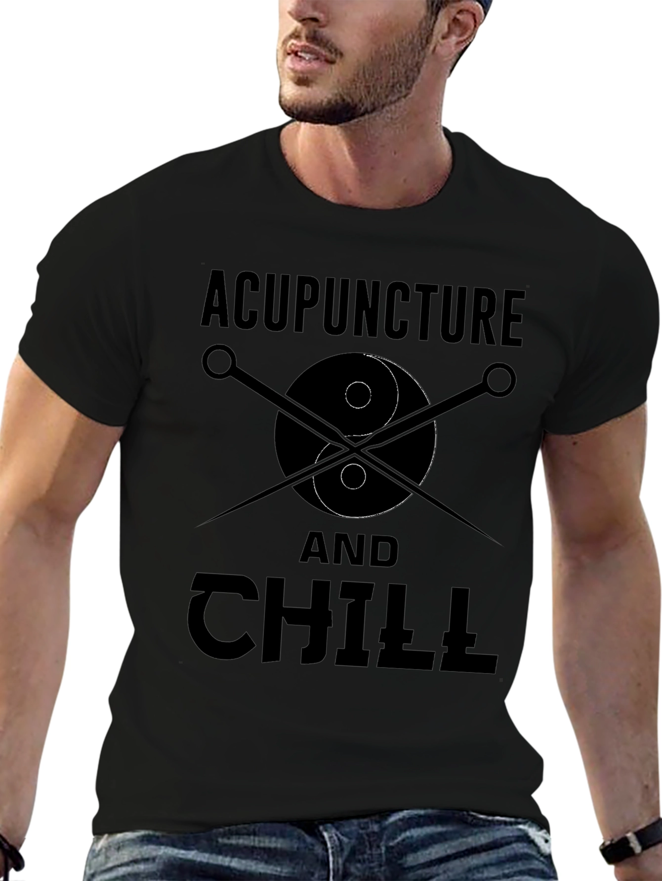 Black Acupuncture and Chill Black Graphic Tee view 6