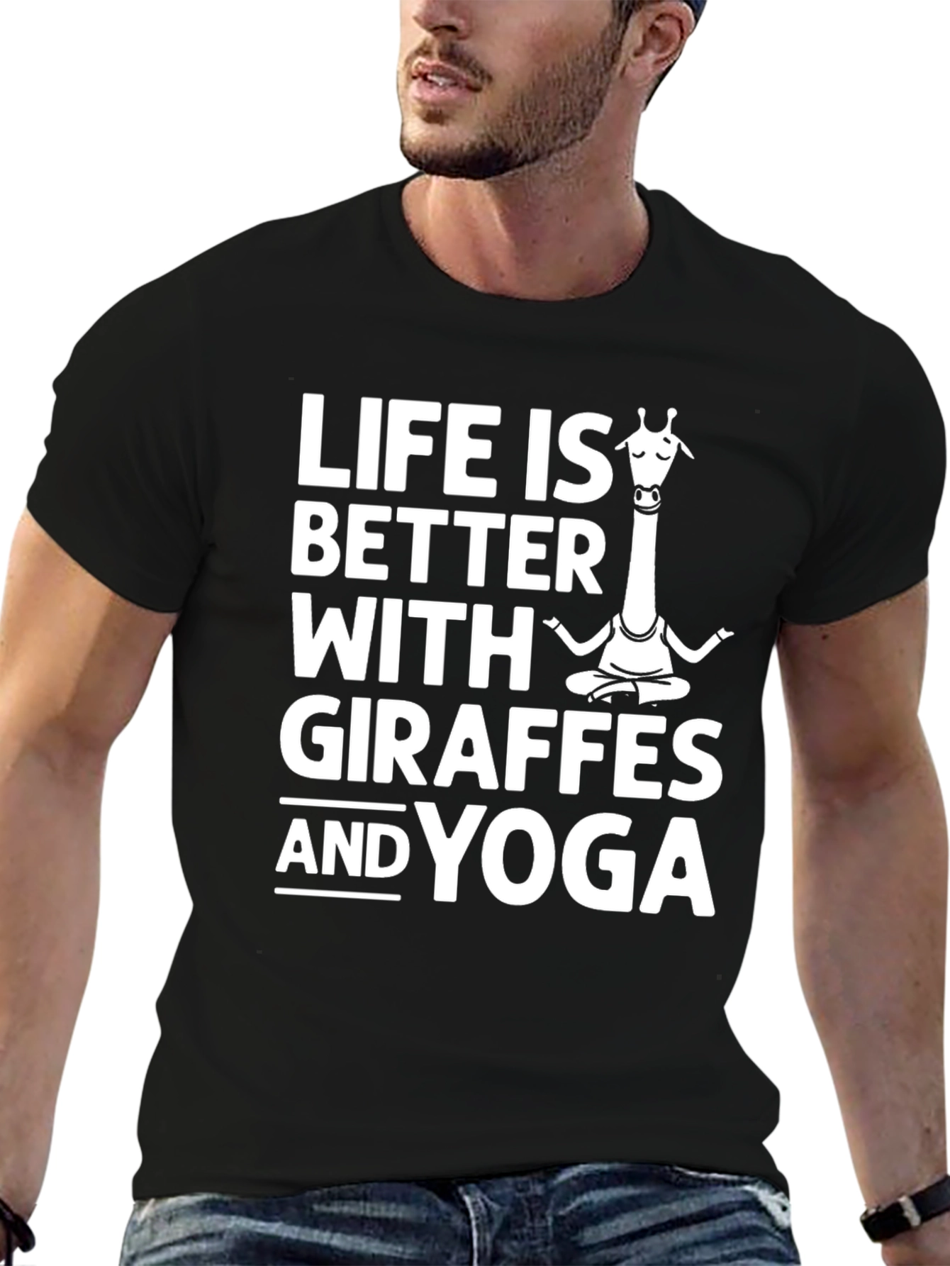 Black Giraffe Yoga T-Shirt - Life is Better With Giraffes & Yoga view 6
