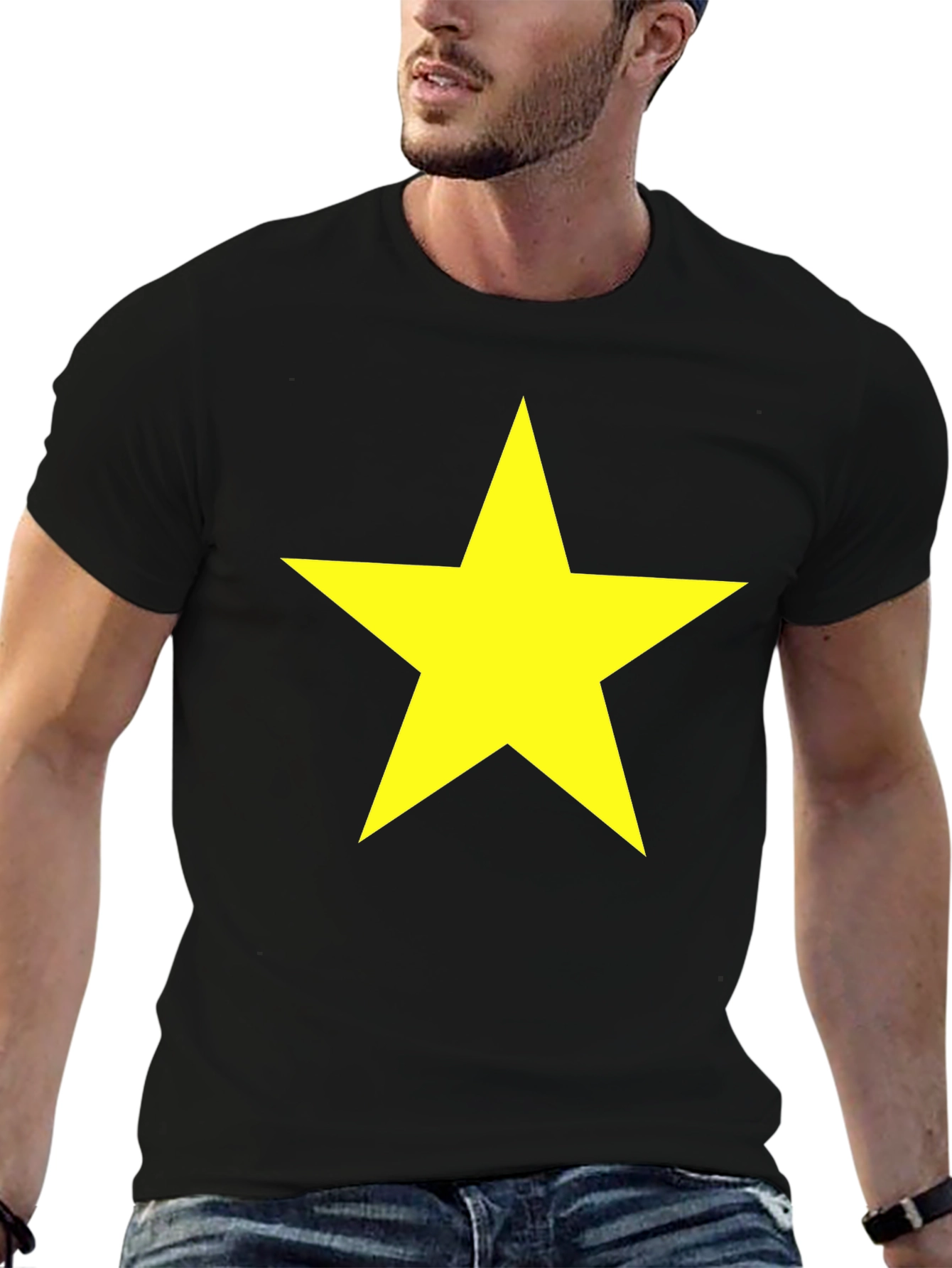 Black Bold Star Graphic Tee - Classic Crew Neck T-Shirt view 6