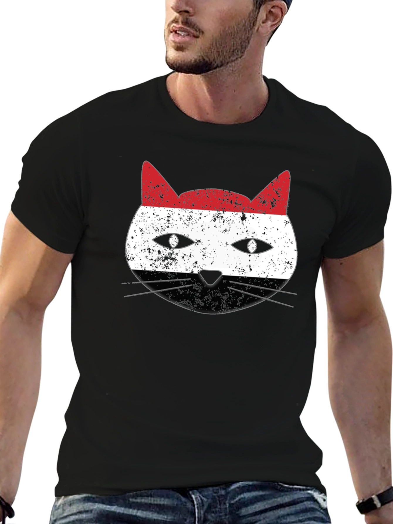 Yemen Flag Cat Graphic T-Shirt - 6