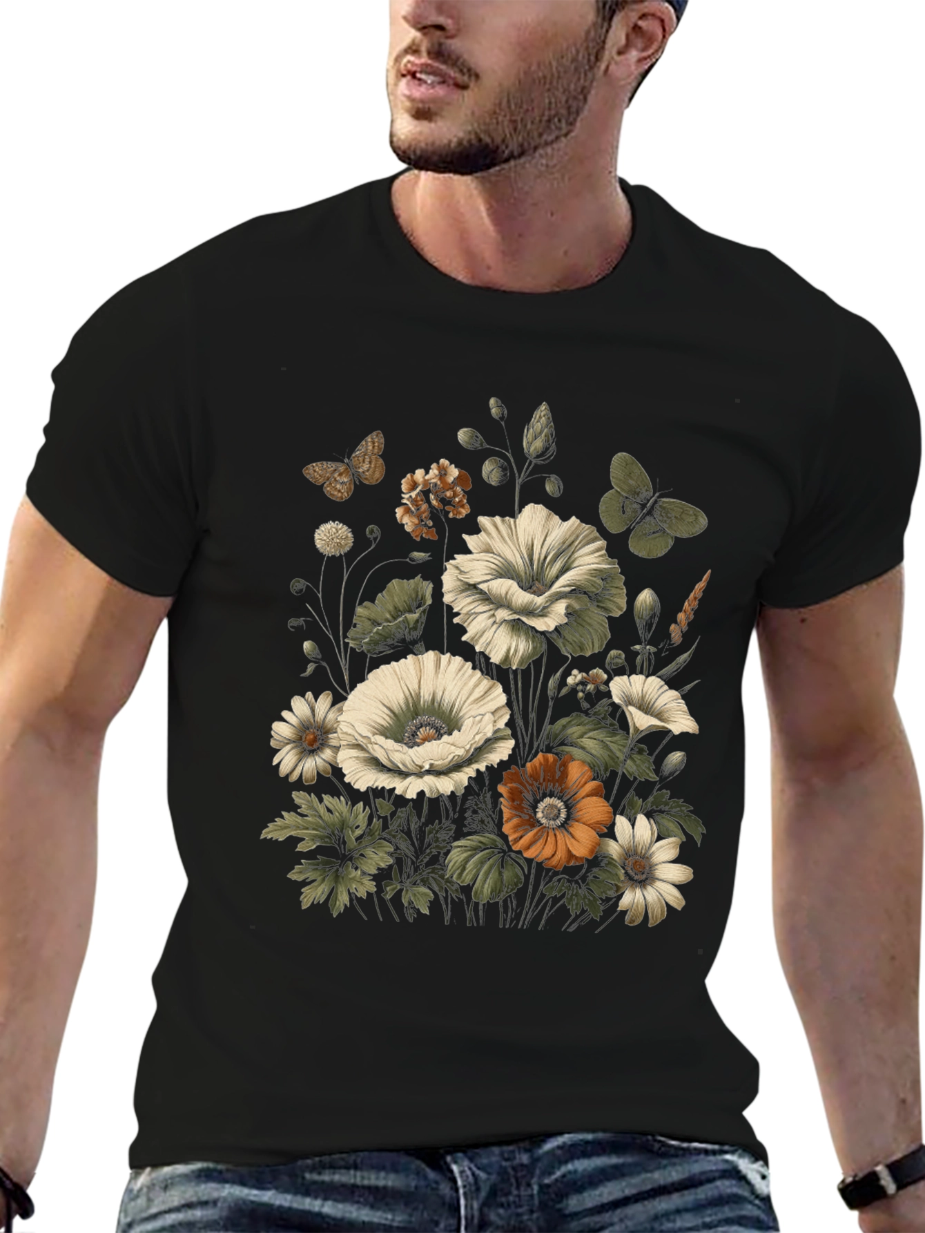 Black Floral Graphic Black T-Shirt view 6