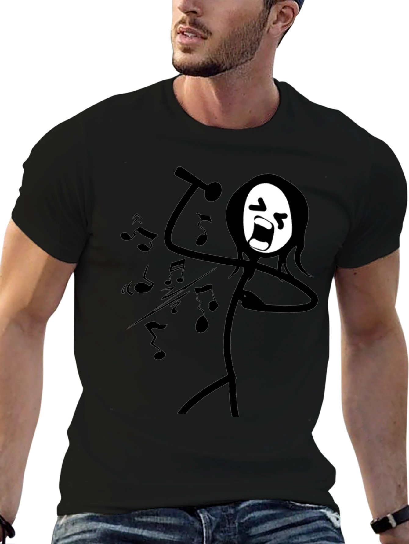 Black Singing Stick Figure Graphic Tee - Black Cotton view 6