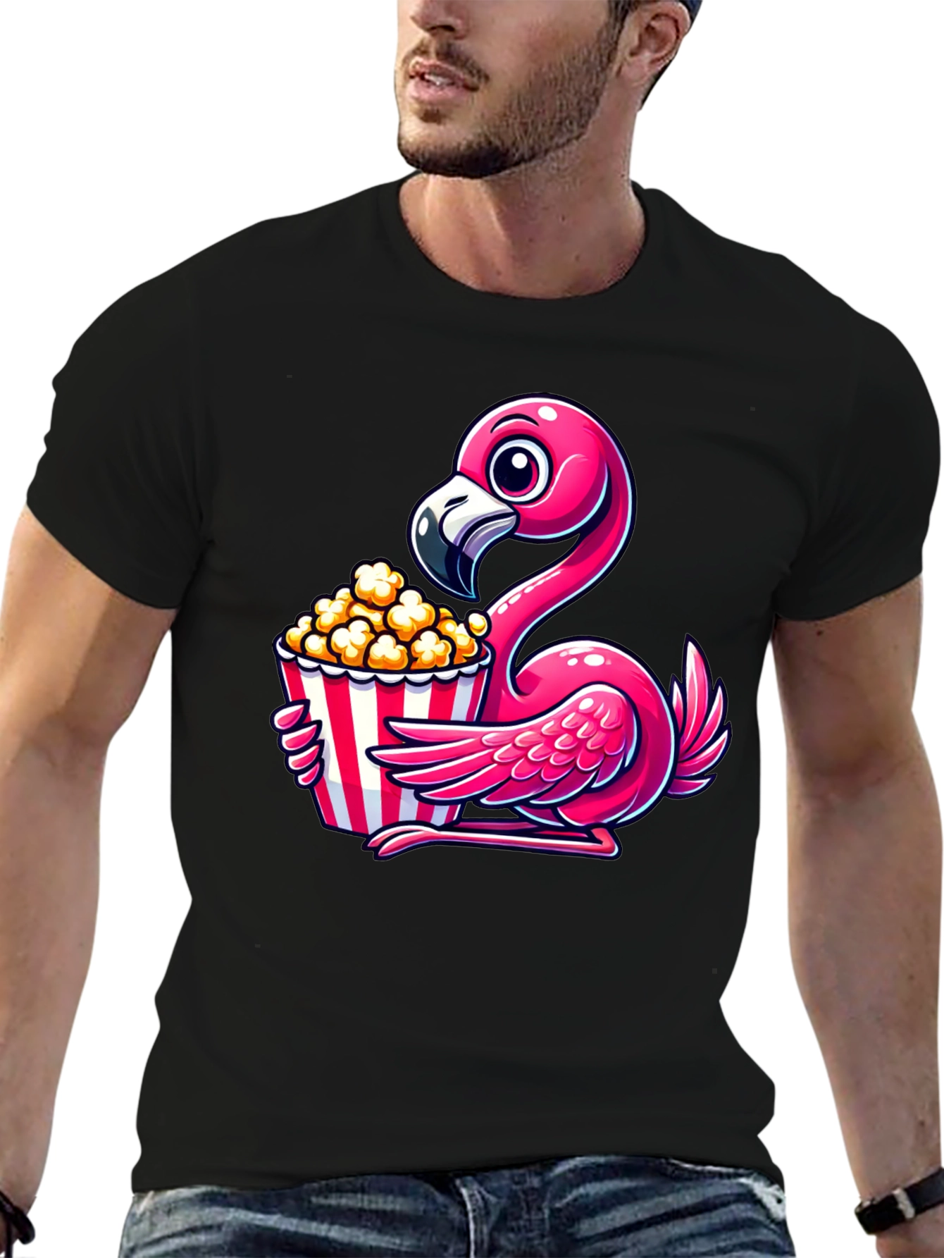 Black Flamingo Popcorn Graphic T-Shirt view 6