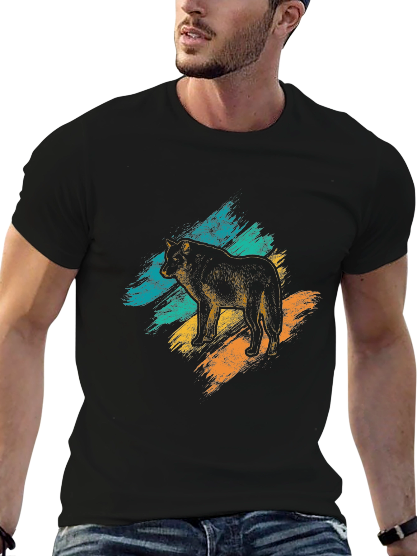 Black Wolf Graphic Tee - Brushstroke Design view 6