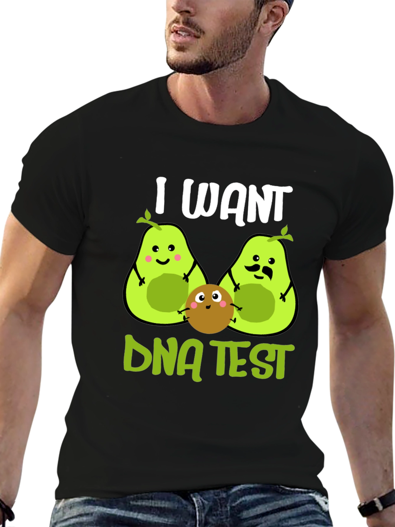 Black I Want DNA Test Funny Avocado T-Shirt view 6