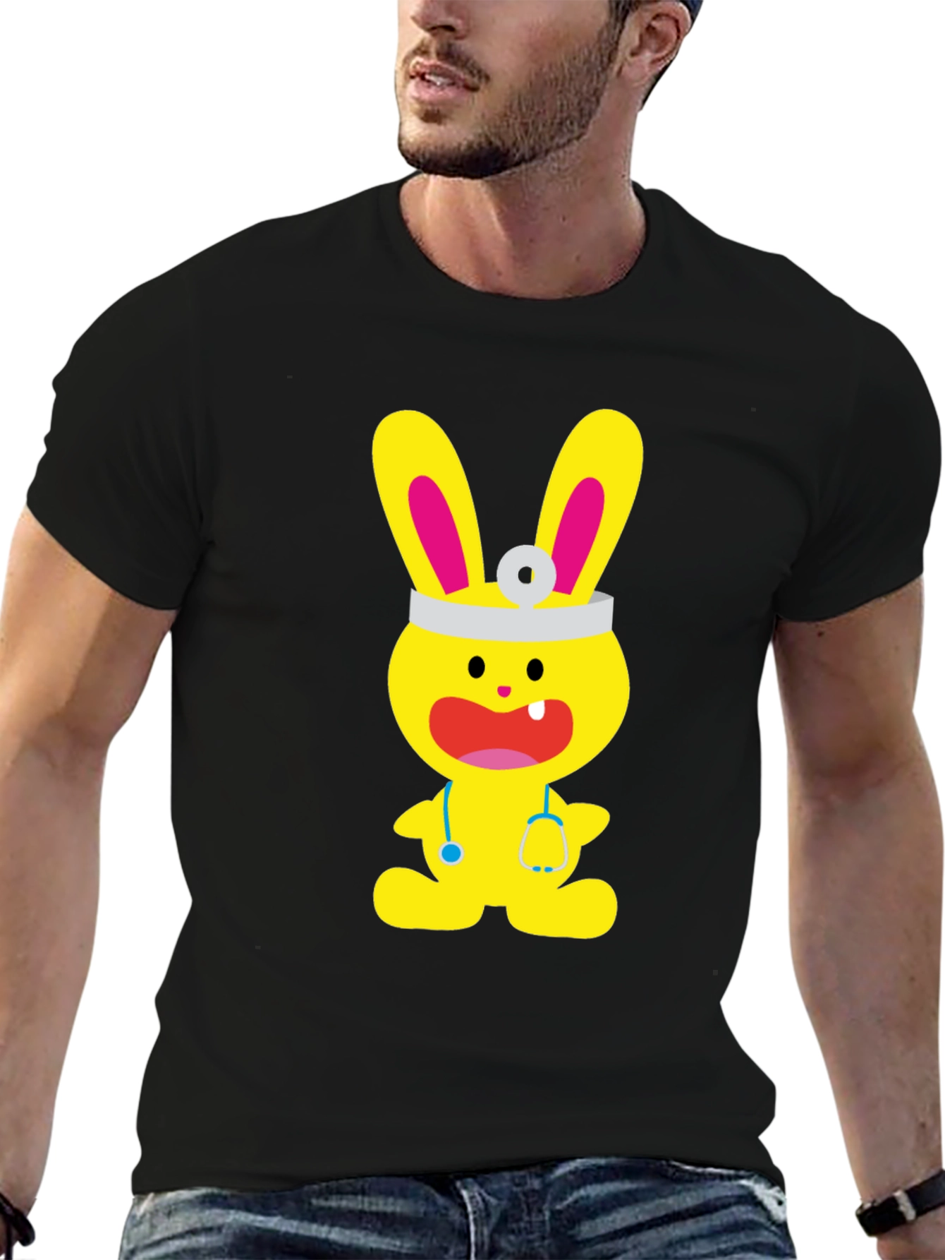 Black Bunny Doctor Graphic T-Shirt - Cute and Fun! view 6