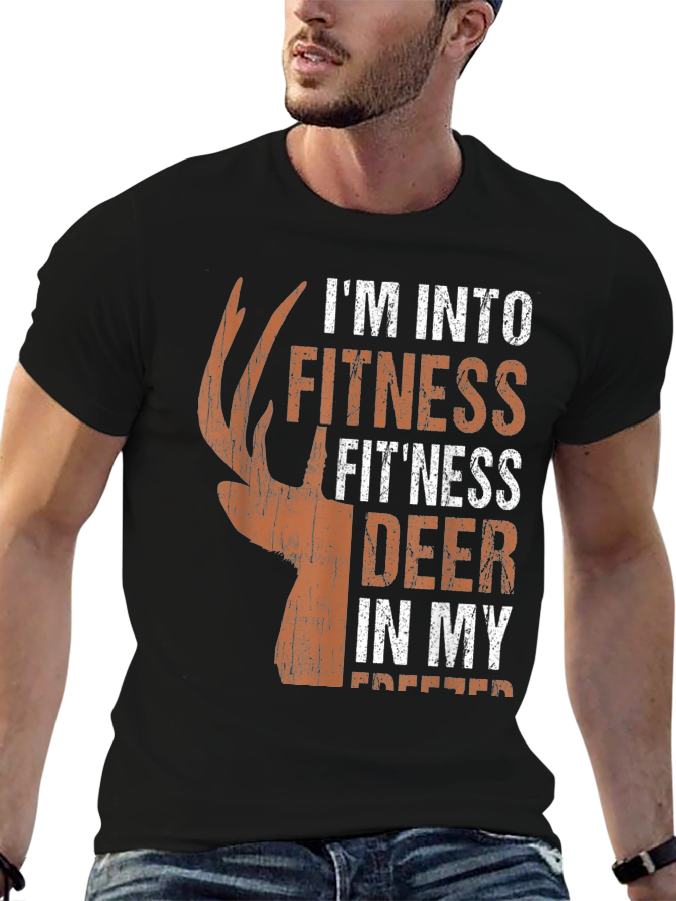 Black Fitness Deer Hunting T-Shirt - Novelty Graphic Tee view 6