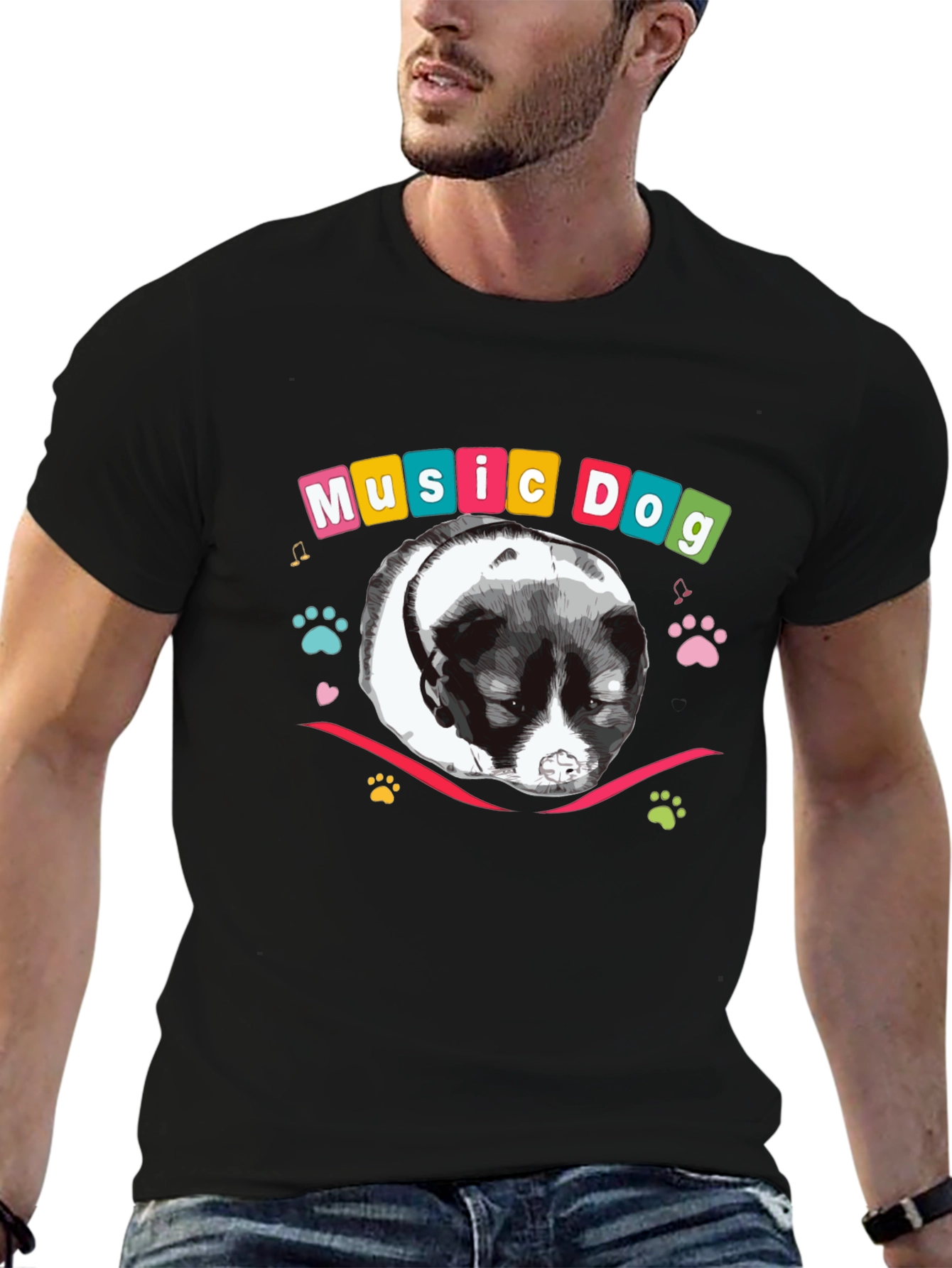 Black Music Dog Graphic Tee - Men's Black T-Shirt view 6