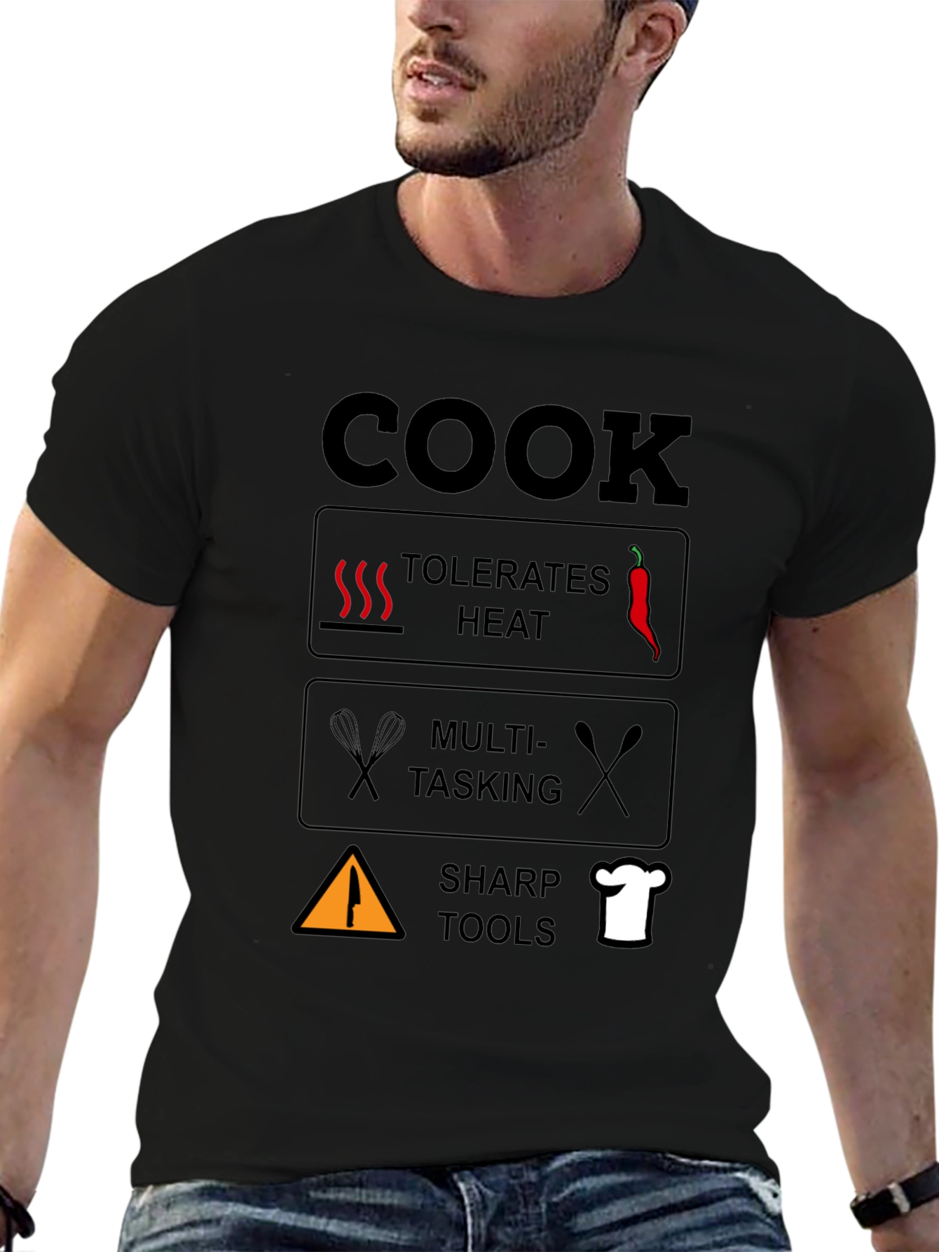 Black Cook T-Shirt: Tolerates Heat, Multi-Tasking, Sharp Tools view 6