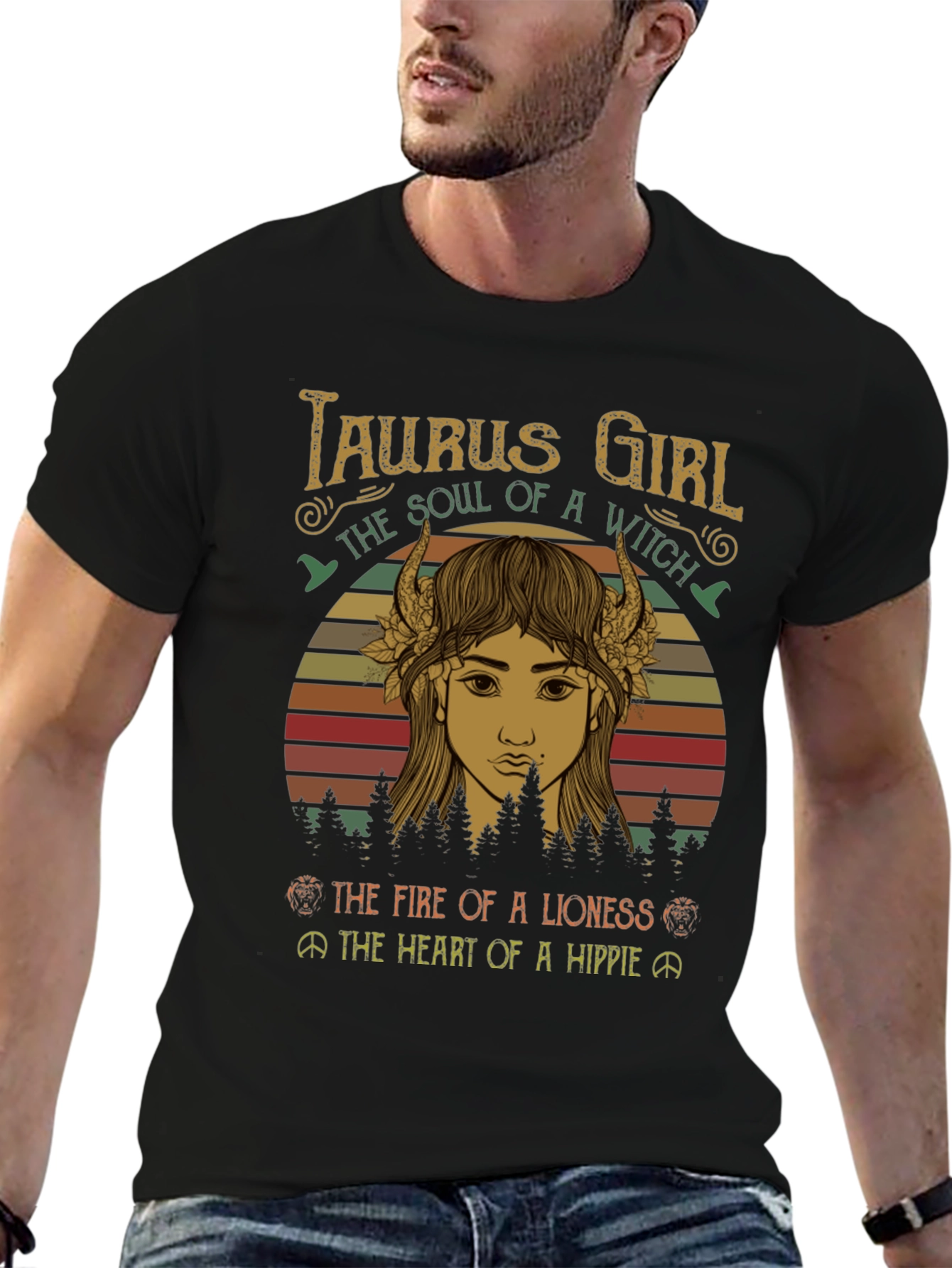 Black Taurus Girl Witch Hippie Graphic T-Shirt view 6