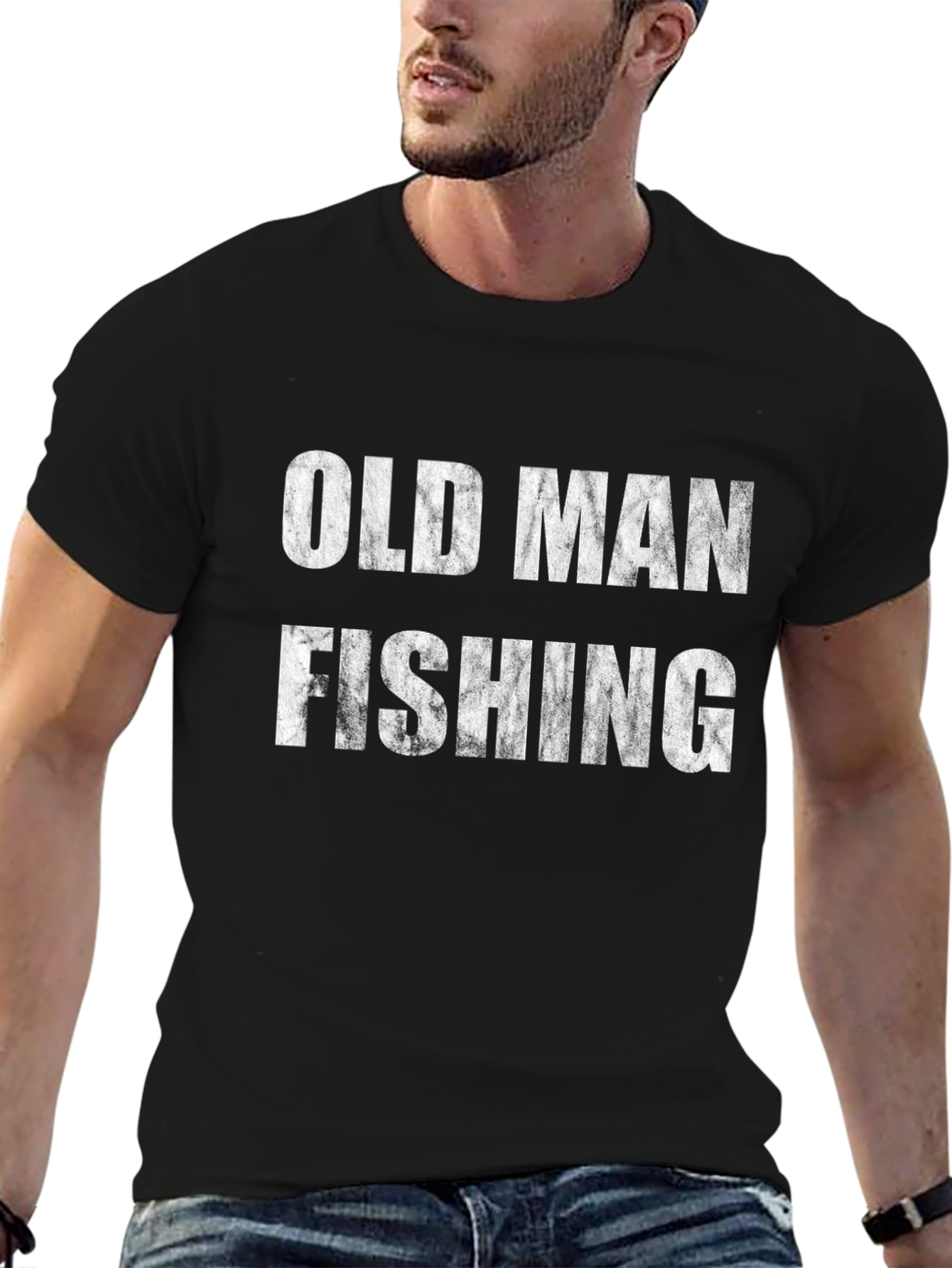 Black Old Man Fishing Black T-Shirt view 6