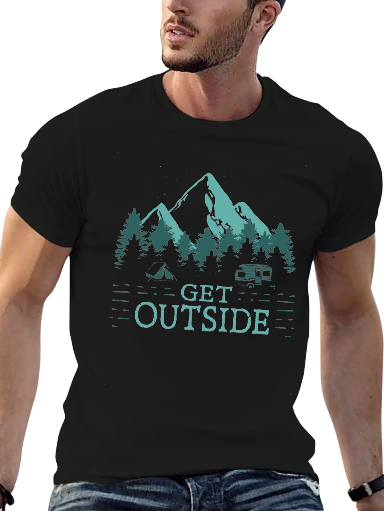 Black Get Outside Camping T-Shirt - Nature Graphic Tee view 6