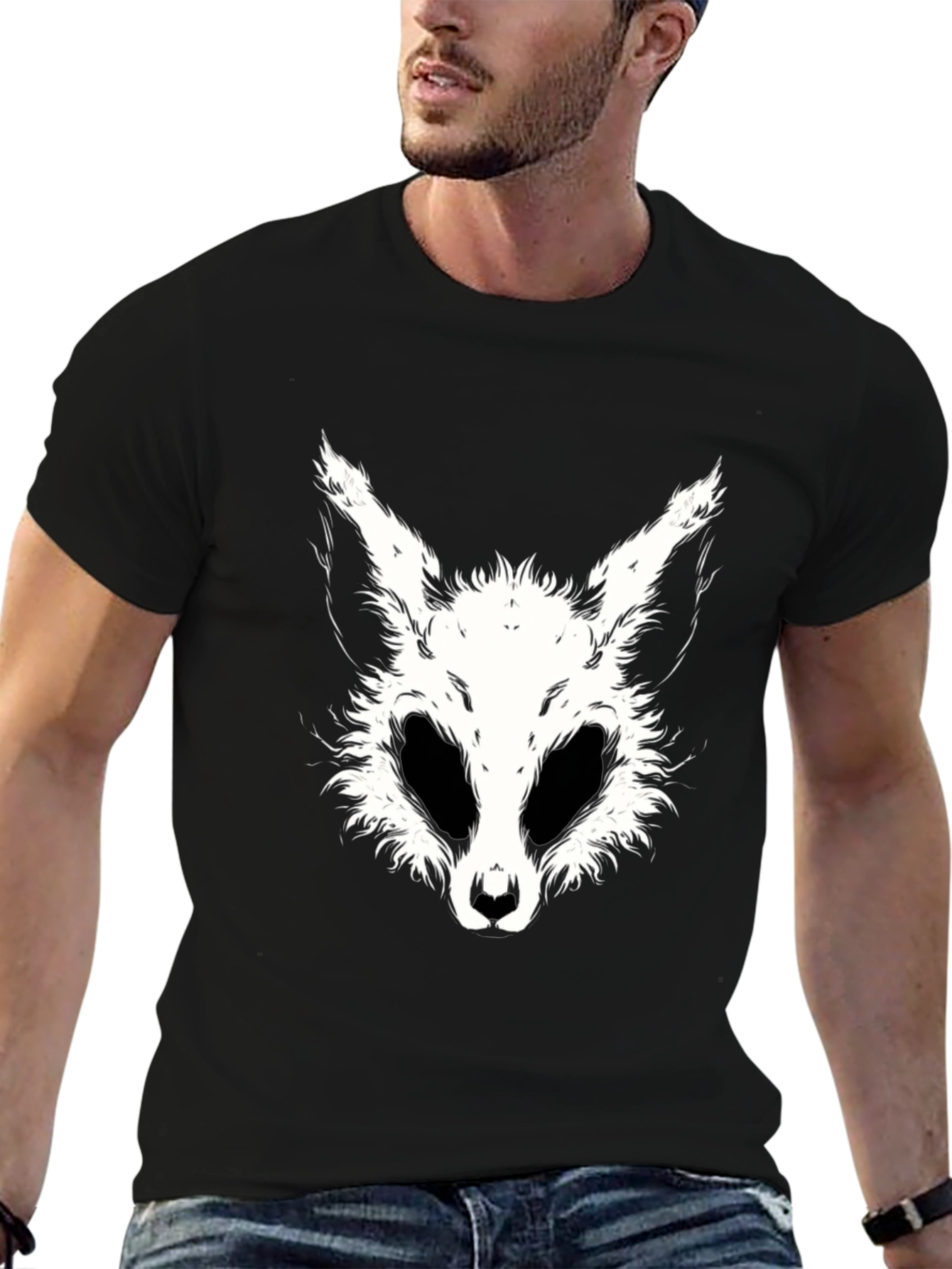 Black Black T-Shirt with White Animal Face Graphic view 6