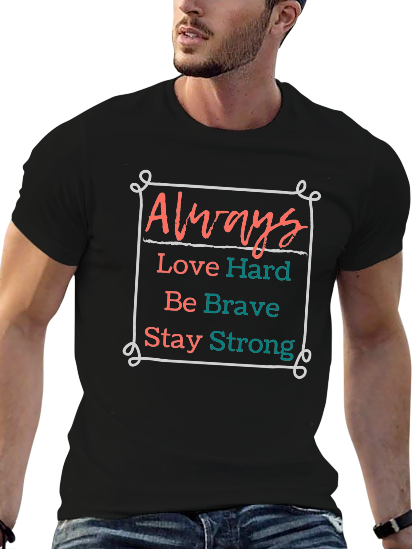 Black Always Love Hard Graphic Tee - Inspirational T-Shirt view 6