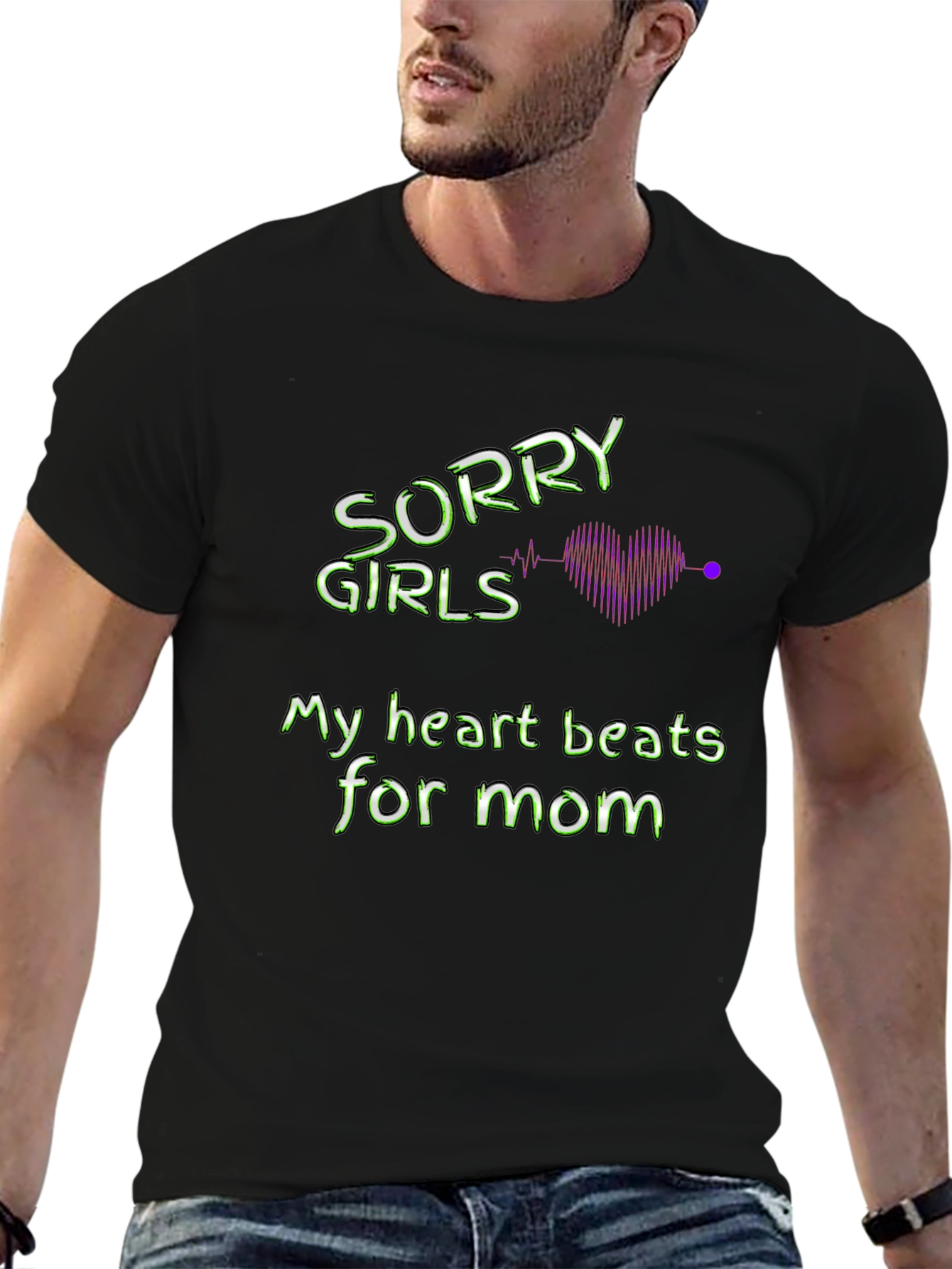 Black Sorry Girls My Heart Beats For Mom T-Shirt view 6