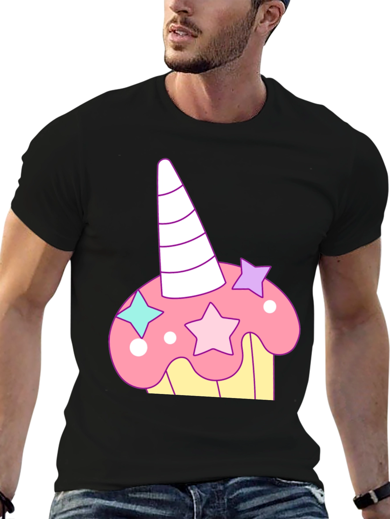 Black Unicorn Cupcake Graphic Tee - Whimsical Black T-Shirt view 6
