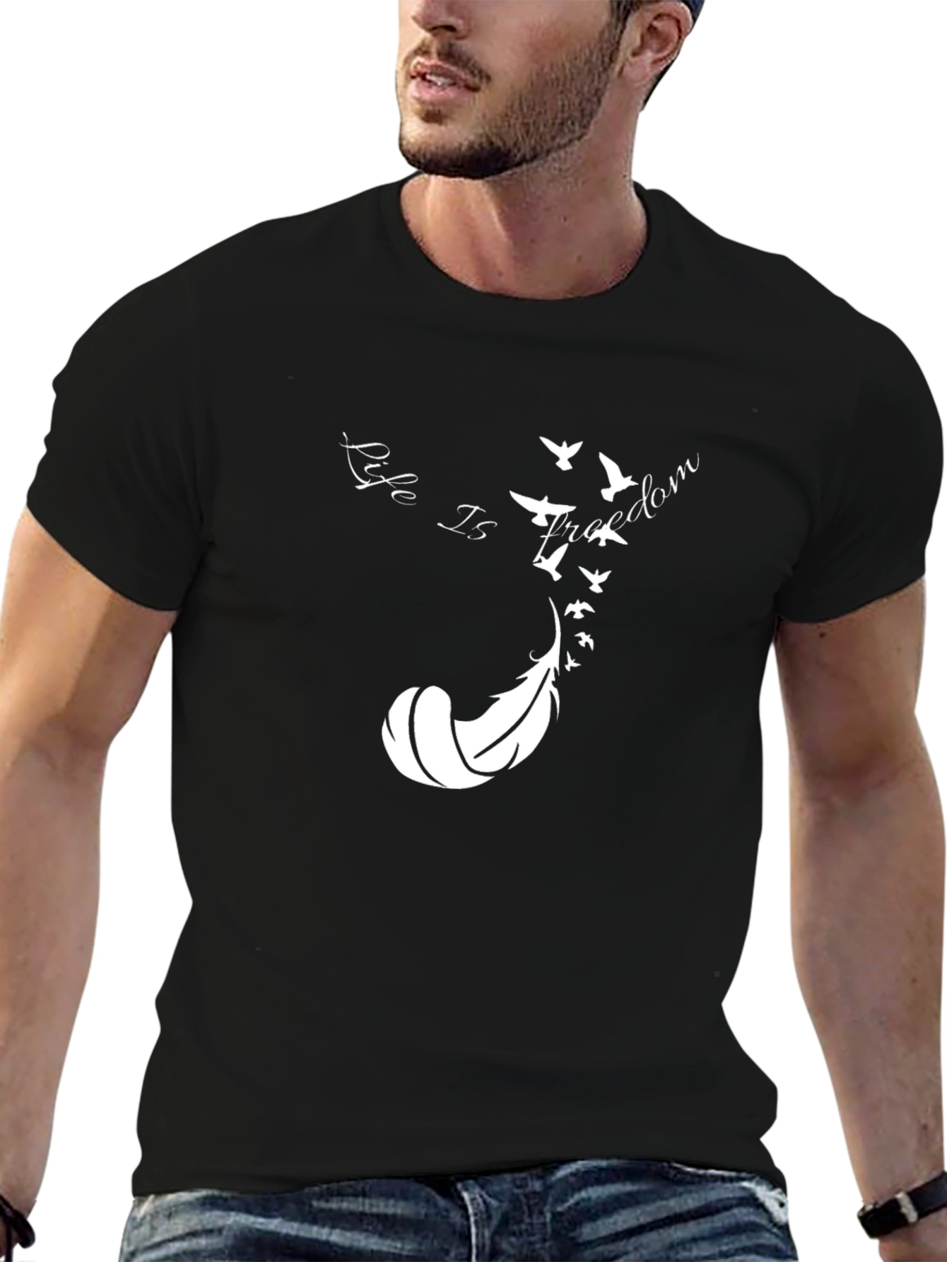 Black Feather & Birds Graphic Black T-Shirt view 6