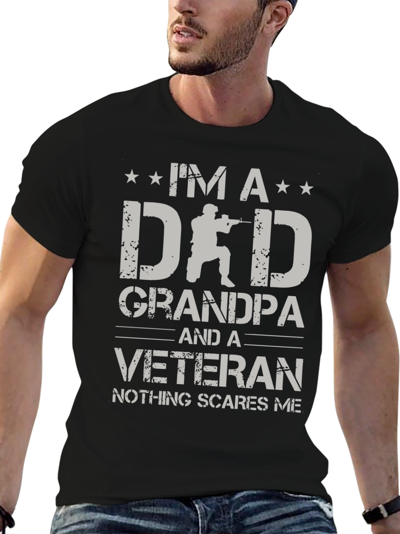 Black I'm a Dad Grandpa Veteran T-Shirt view 6