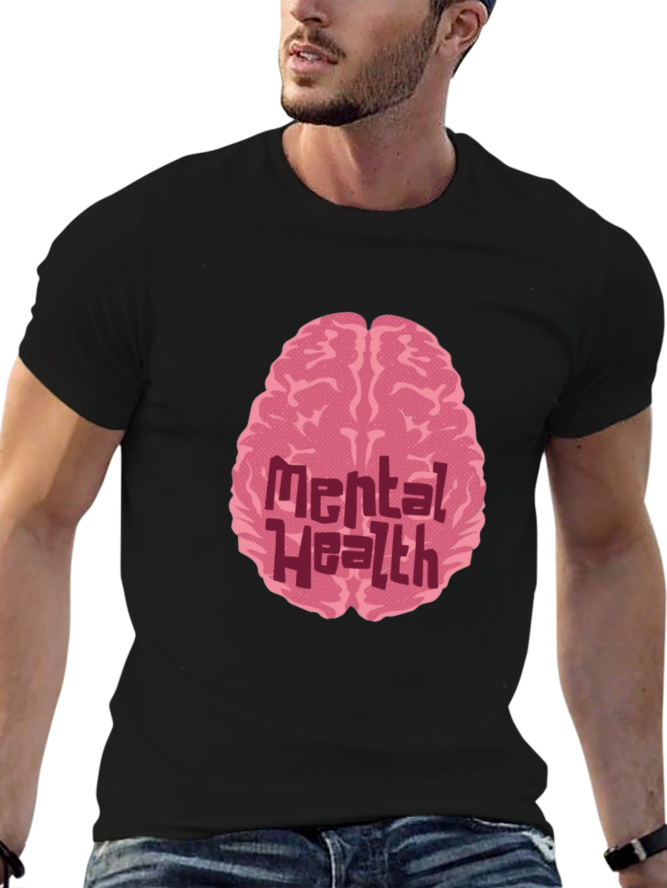 Black Mental Health Brain Graphic Tee - Stylish Awareness T-Shirt view 6
