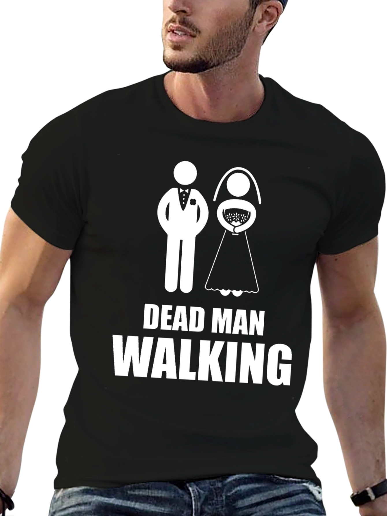 Black Dead Man Walking Wedding T-Shirt - Groom Humor view 6