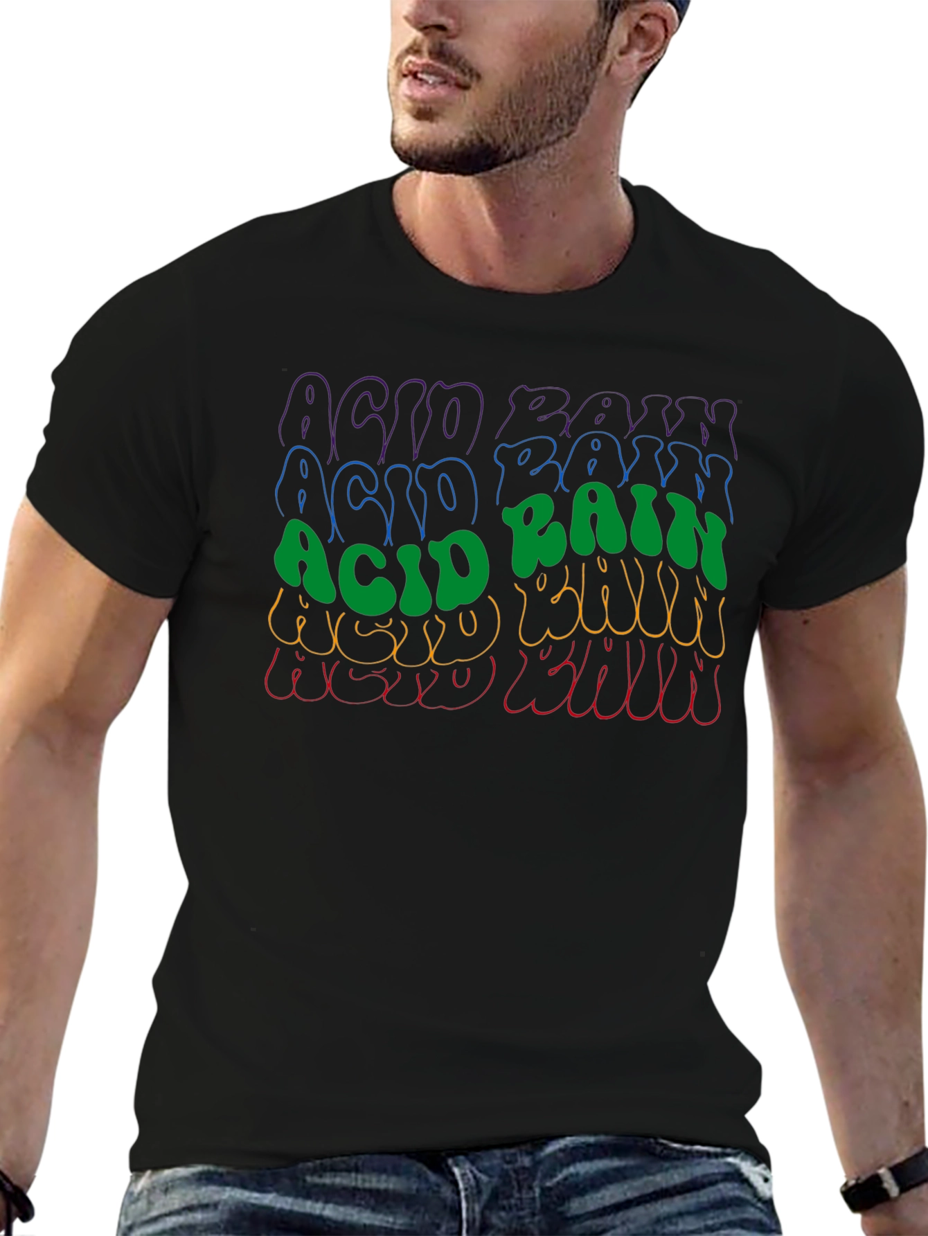 Black Retro Acid Rain Graphic T-Shirt - Cool Style view 6