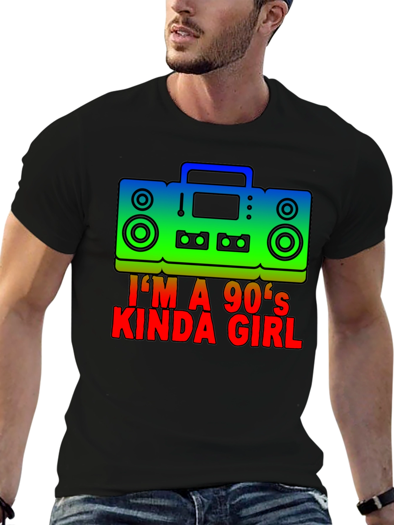 Black I'm a 90's Kinda Girl Retro Boombox T-Shirt view 6