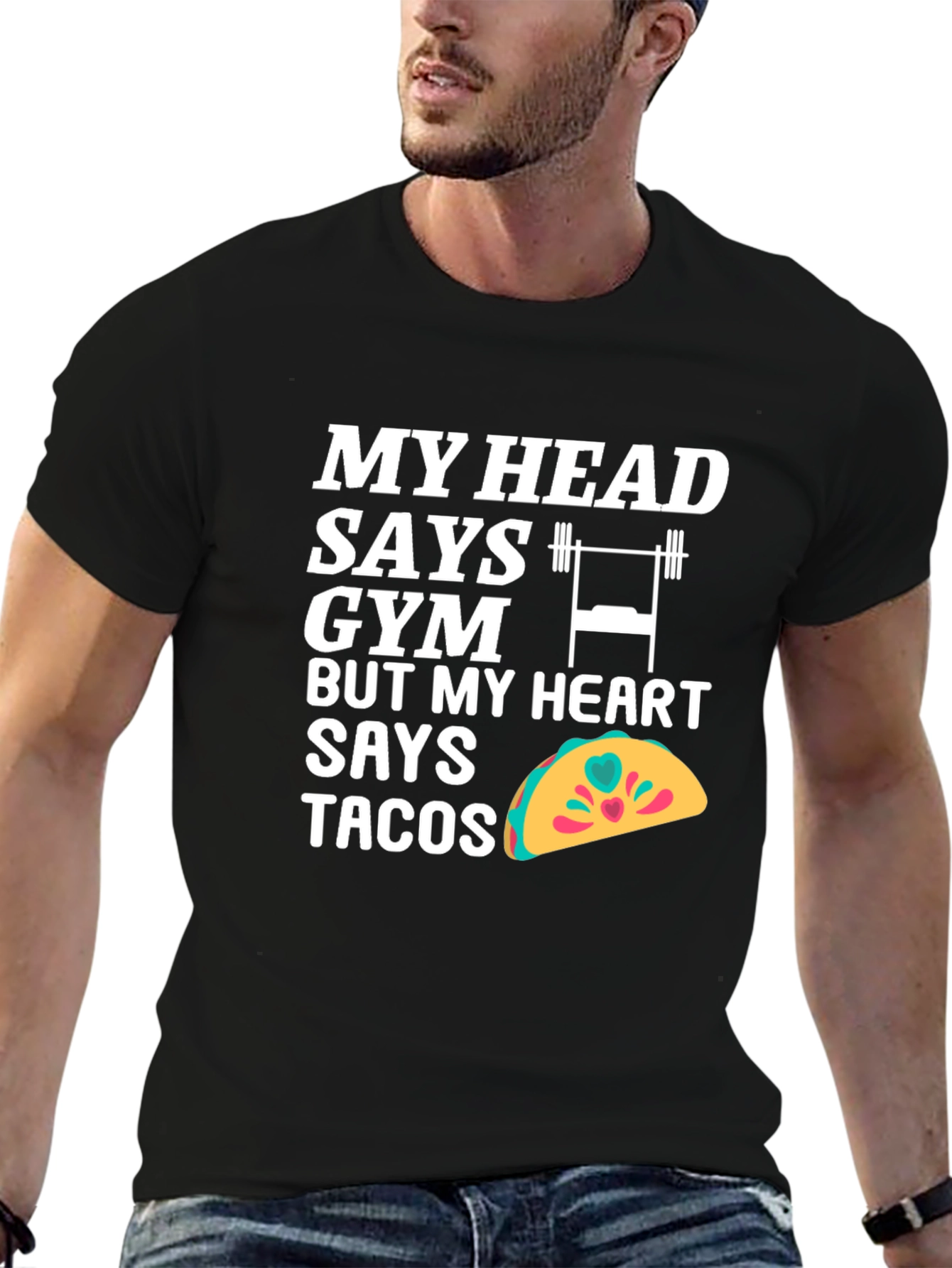 Black Funny Gym and Taco Lover T-Shirt view 6