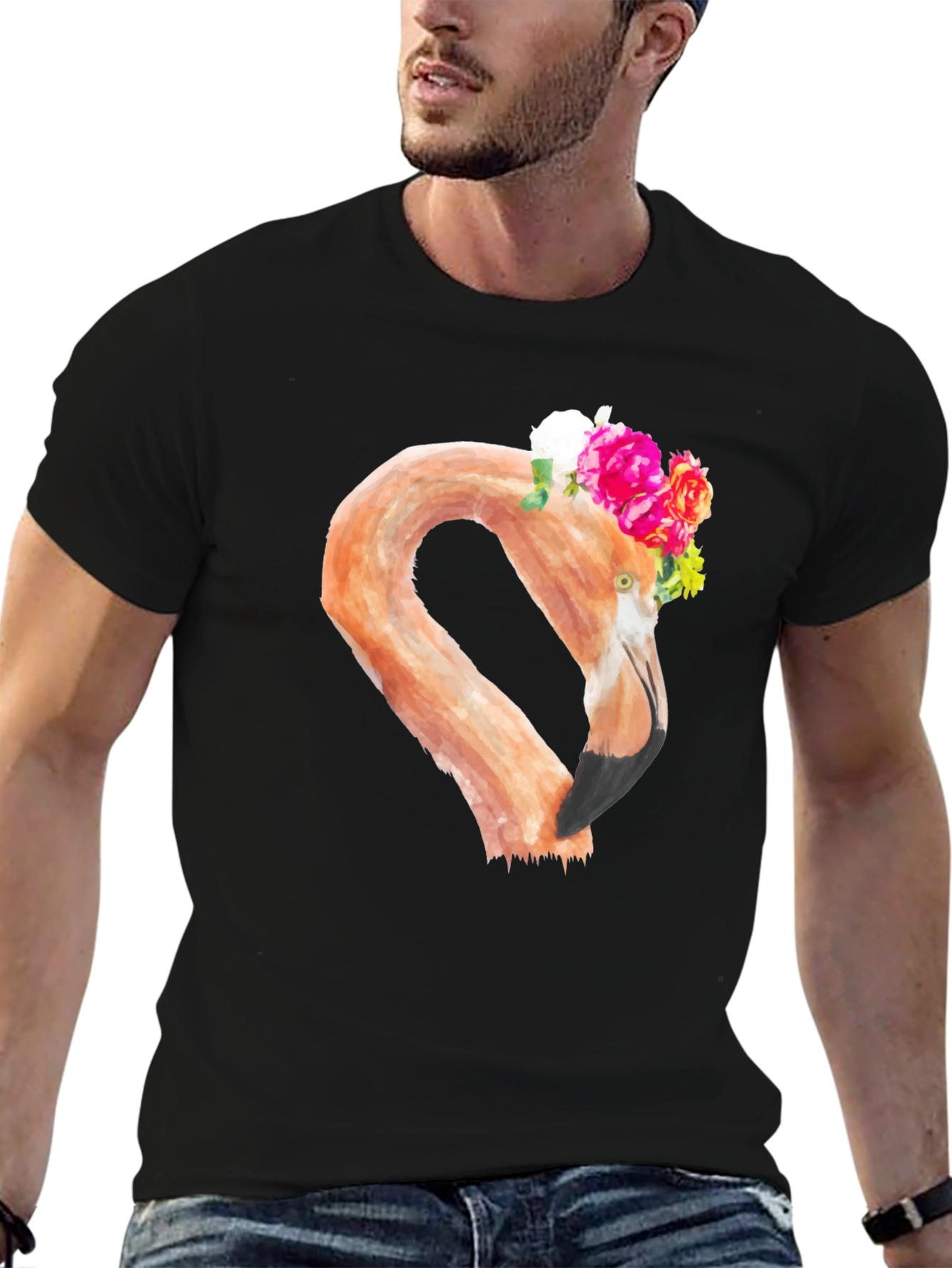 Black Floral Flamingo Graphic Tee - Black T-Shirt view 6