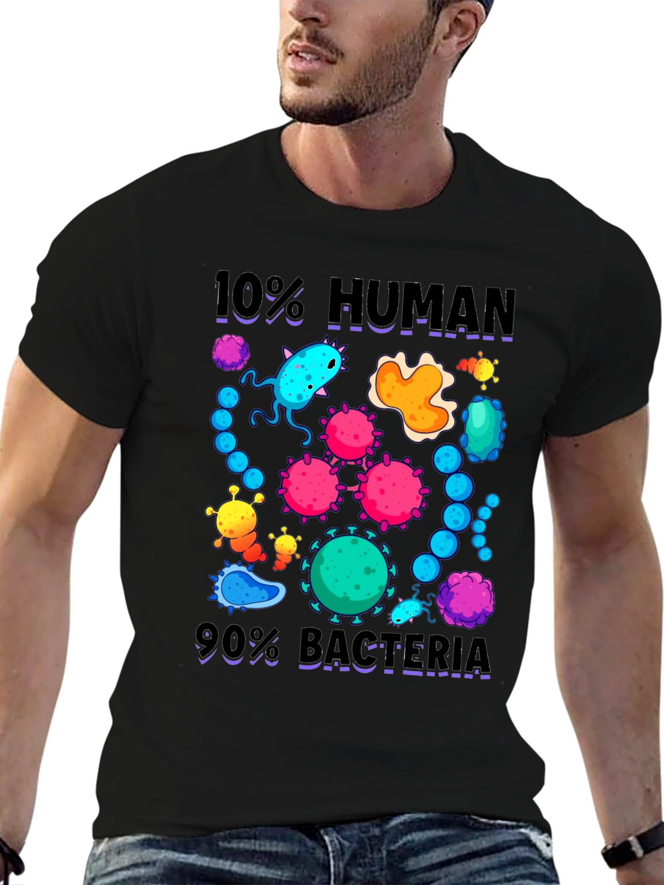 Black 10% Human 90% Bacteria Graphic T-Shirt view 6