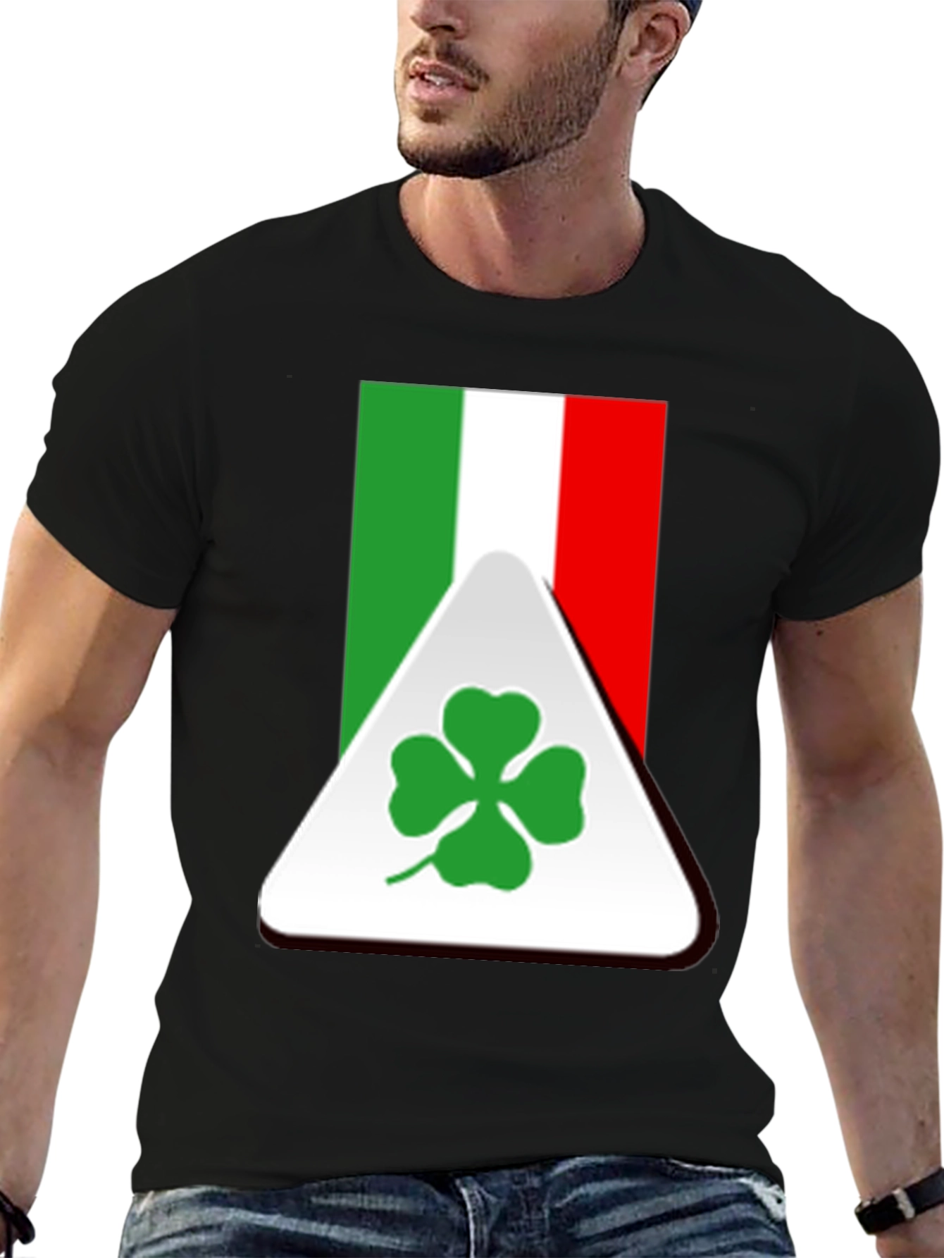 Black Italian Flag Clover T-Shirt view 6