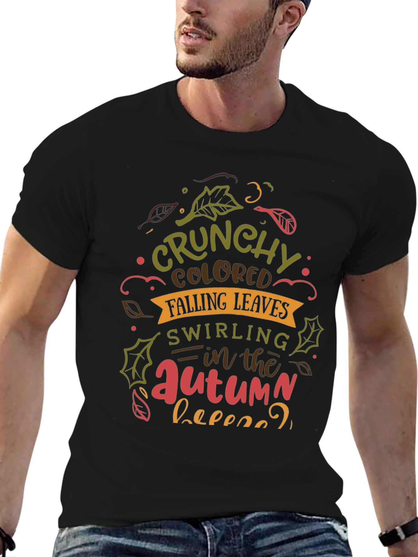 Black Crunchy Autumn Leaves T-Shirt - Cozy Fall Vibes! view 6