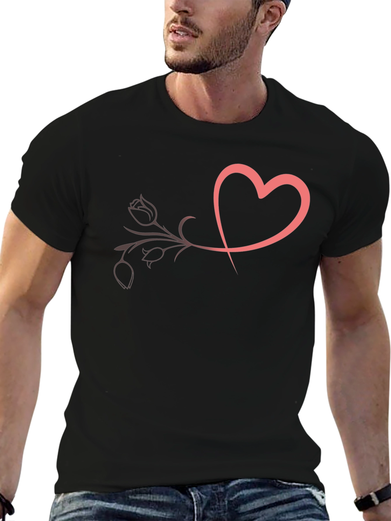 Black Heart & Rose Graphic Tee - Black view 6