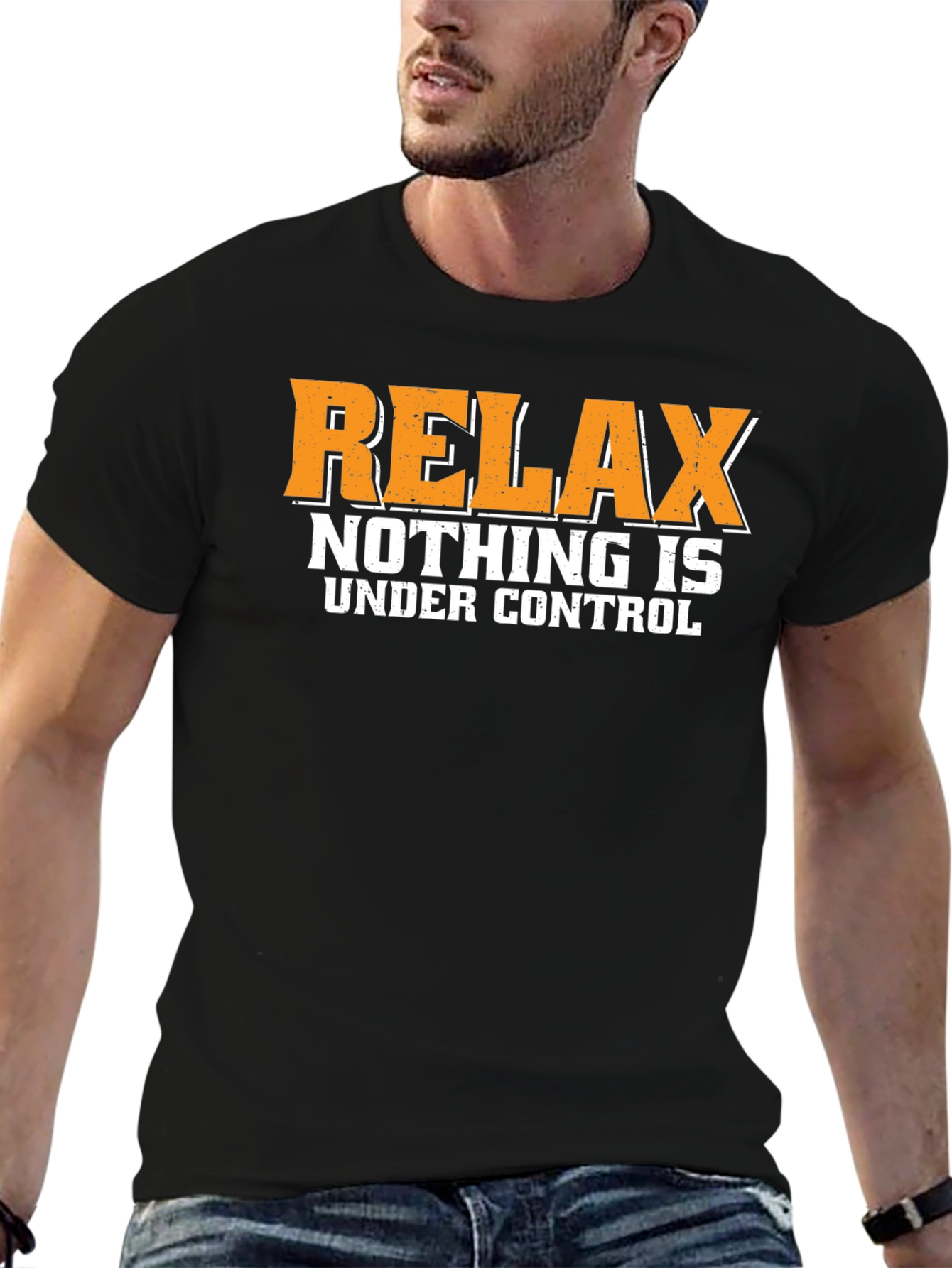 Black Relax Nothing Is Under Control Graphic Tee view 6