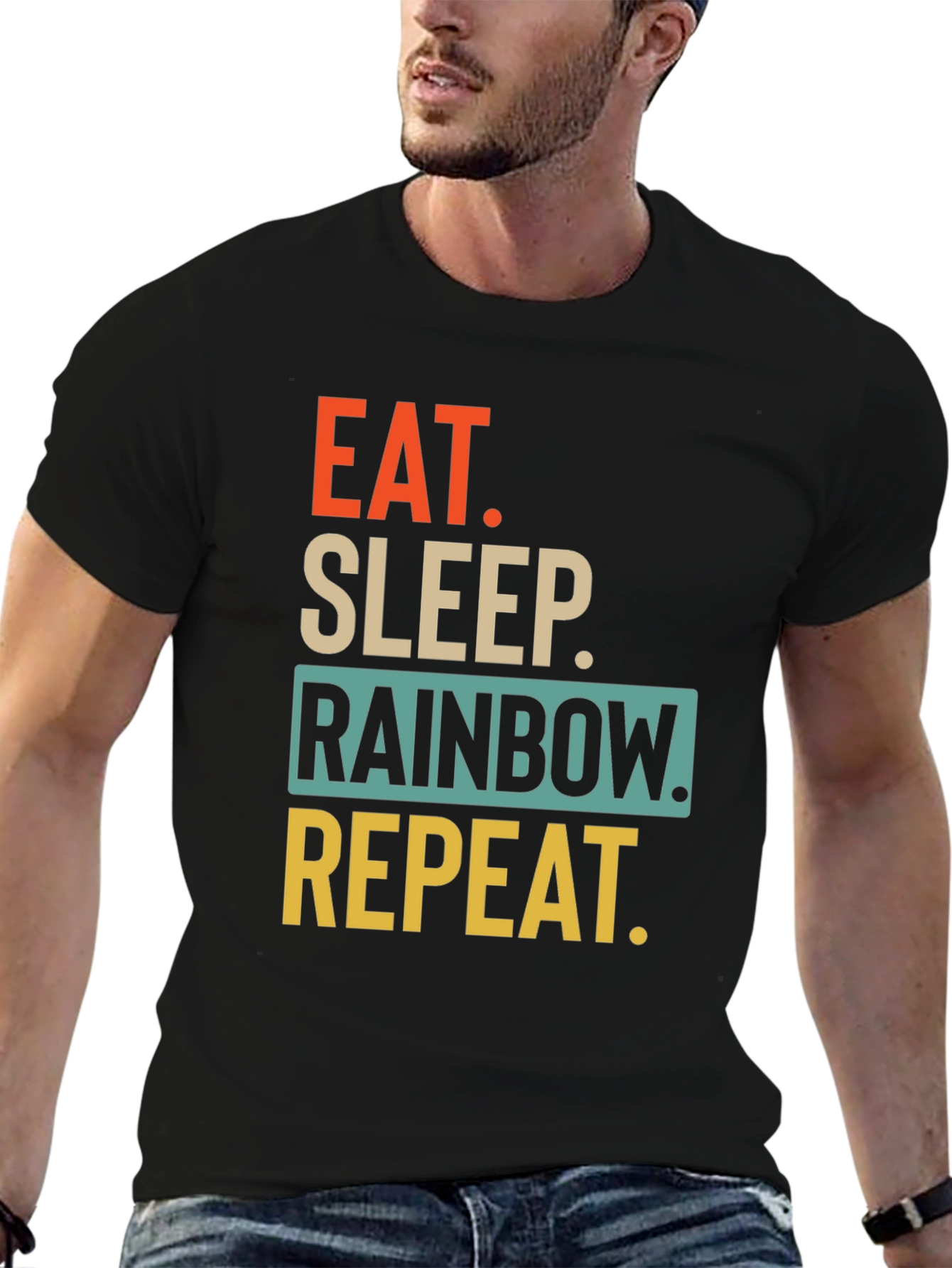 Black Eat Sleep Rainbow Repeat Graphic T-Shirt view 6