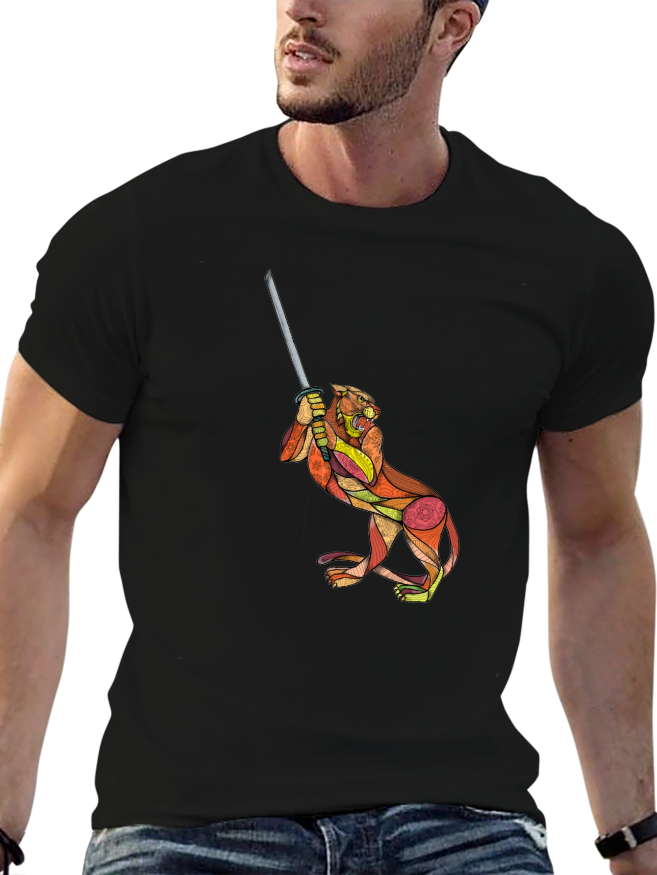 Black Tiger Katana Graphic T-Shirt view 6