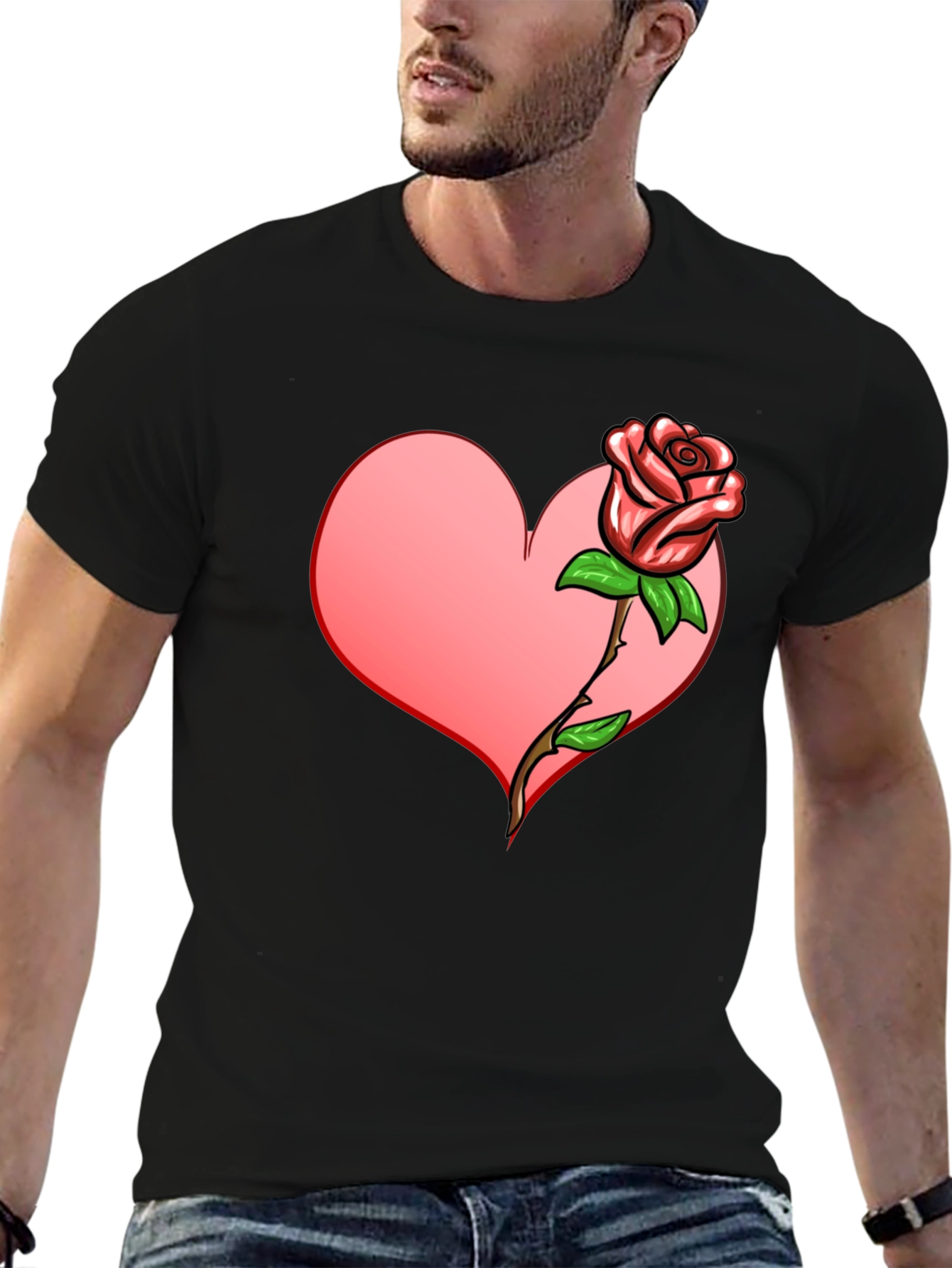 Black Heart & Rose Graphic T-Shirt view 6