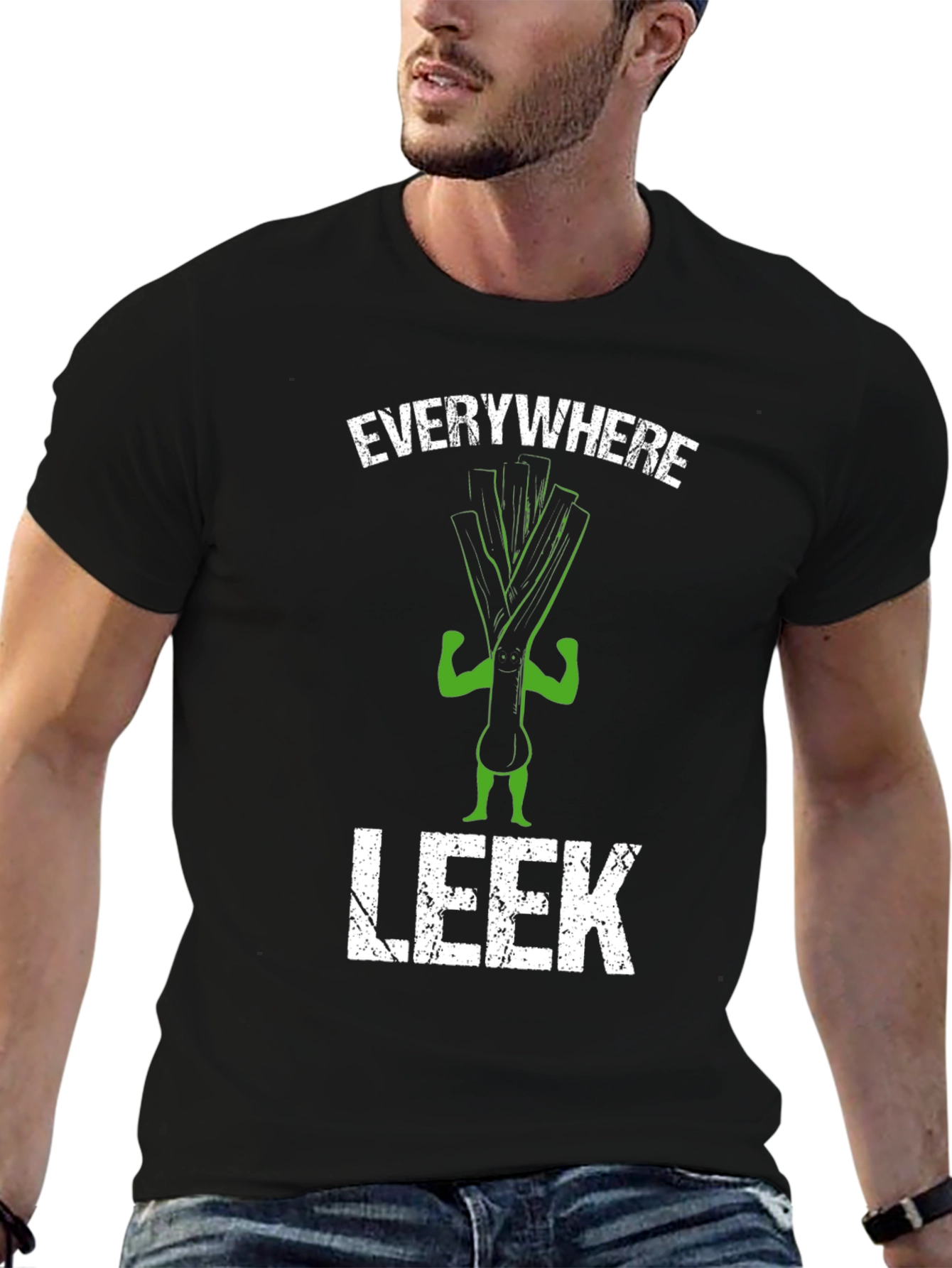 Black Everywhere Leek T-Shirt - Funny Vegetarian Pun Tee view 6