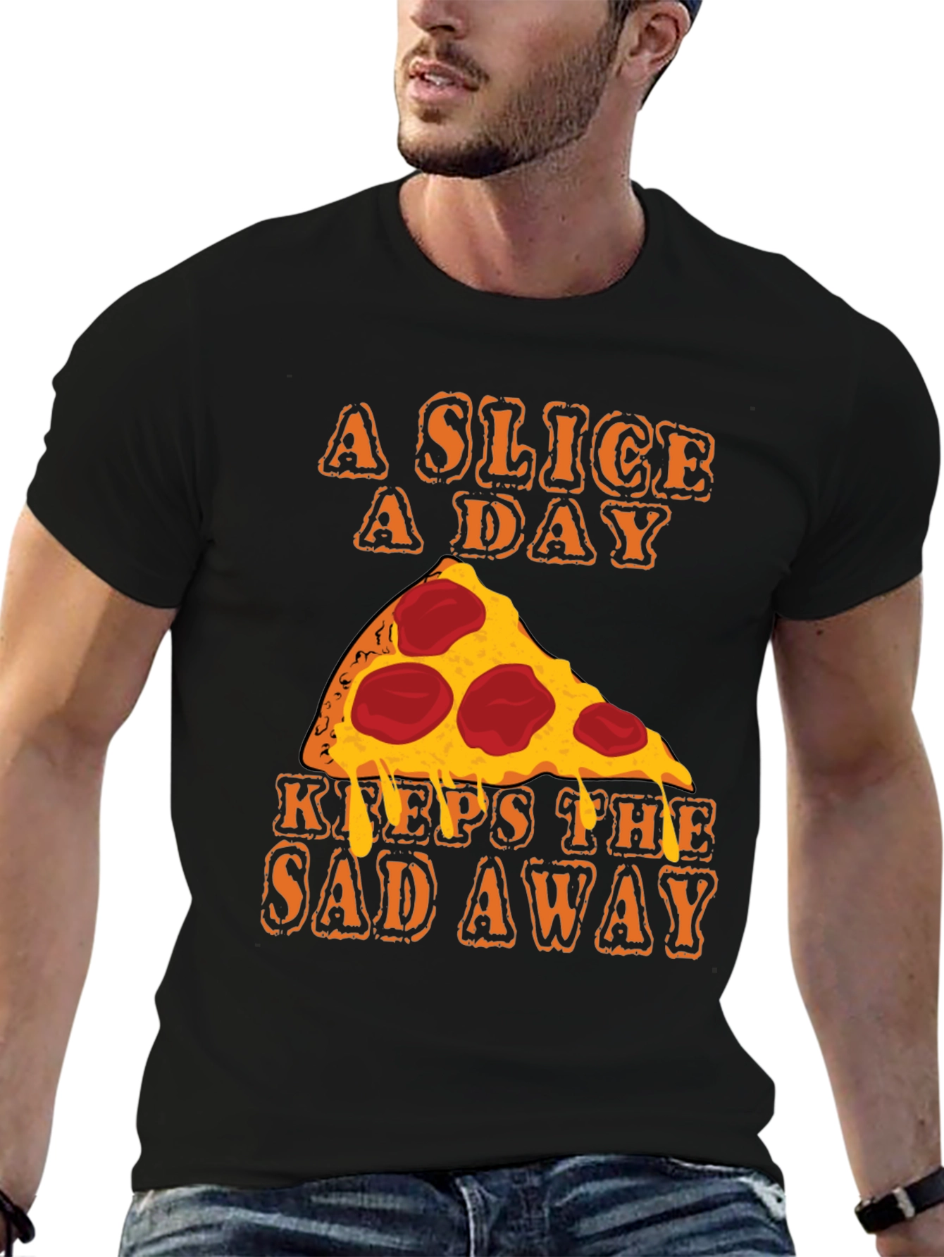 Black Pizza Slice A Day Funny T-Shirt view 6