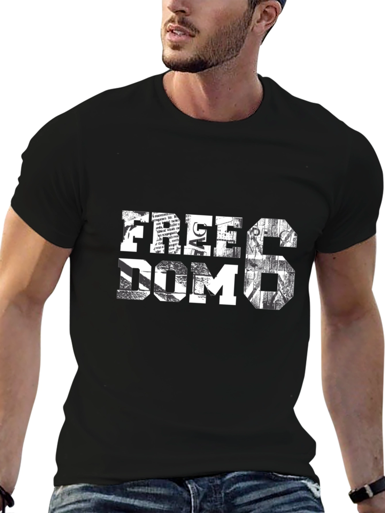 Black Freedom Graphic Print Men's Black T-Shirt view 6